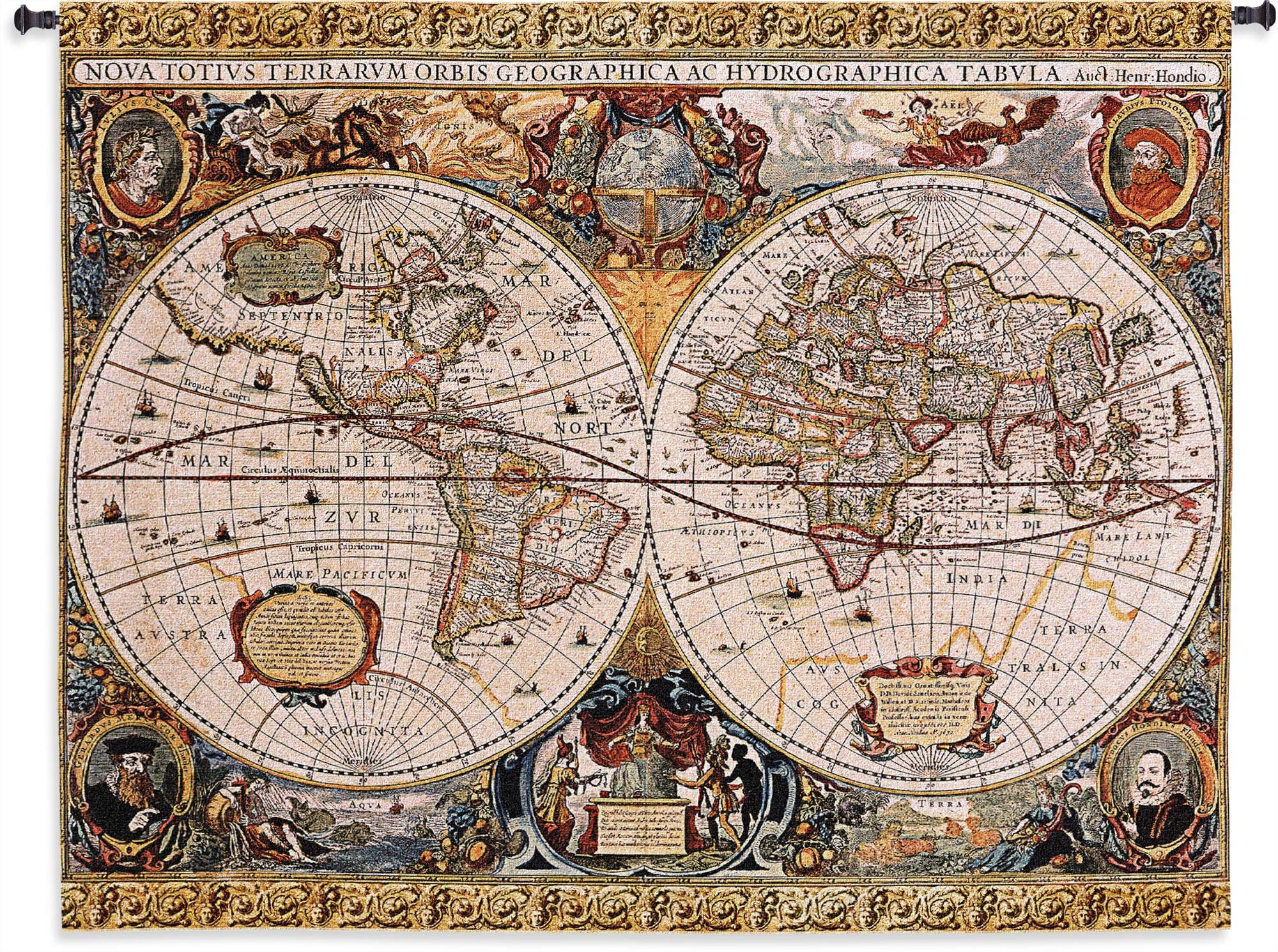 Fine Art Tapestries 4119-WH Antique Map Geographica Large Wall Tapestry プリンター・FAX用インク-インクカートリッジ