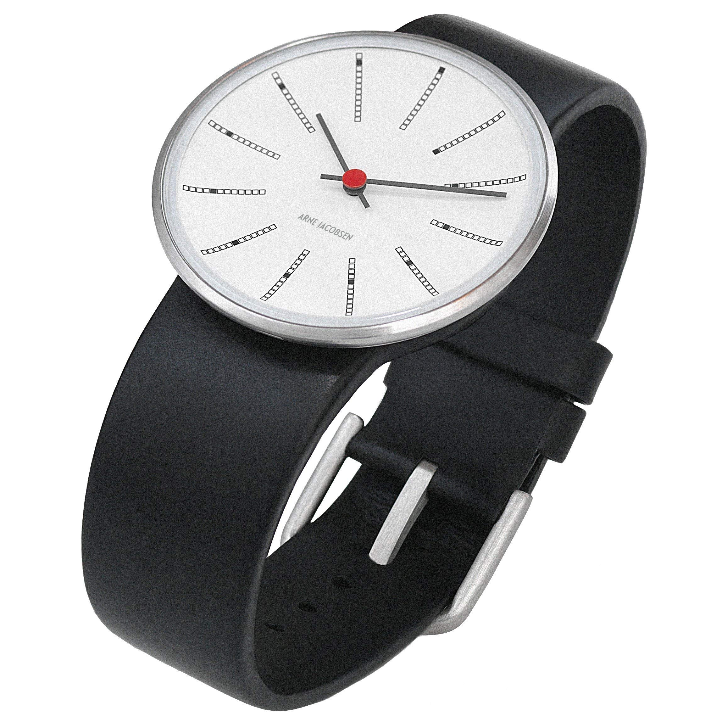 Rosendahl Arne Jacobsen 腕時計 ホワイト バンカーダイヤル ブラック カーフスキンバンド (直径1.8インチ)