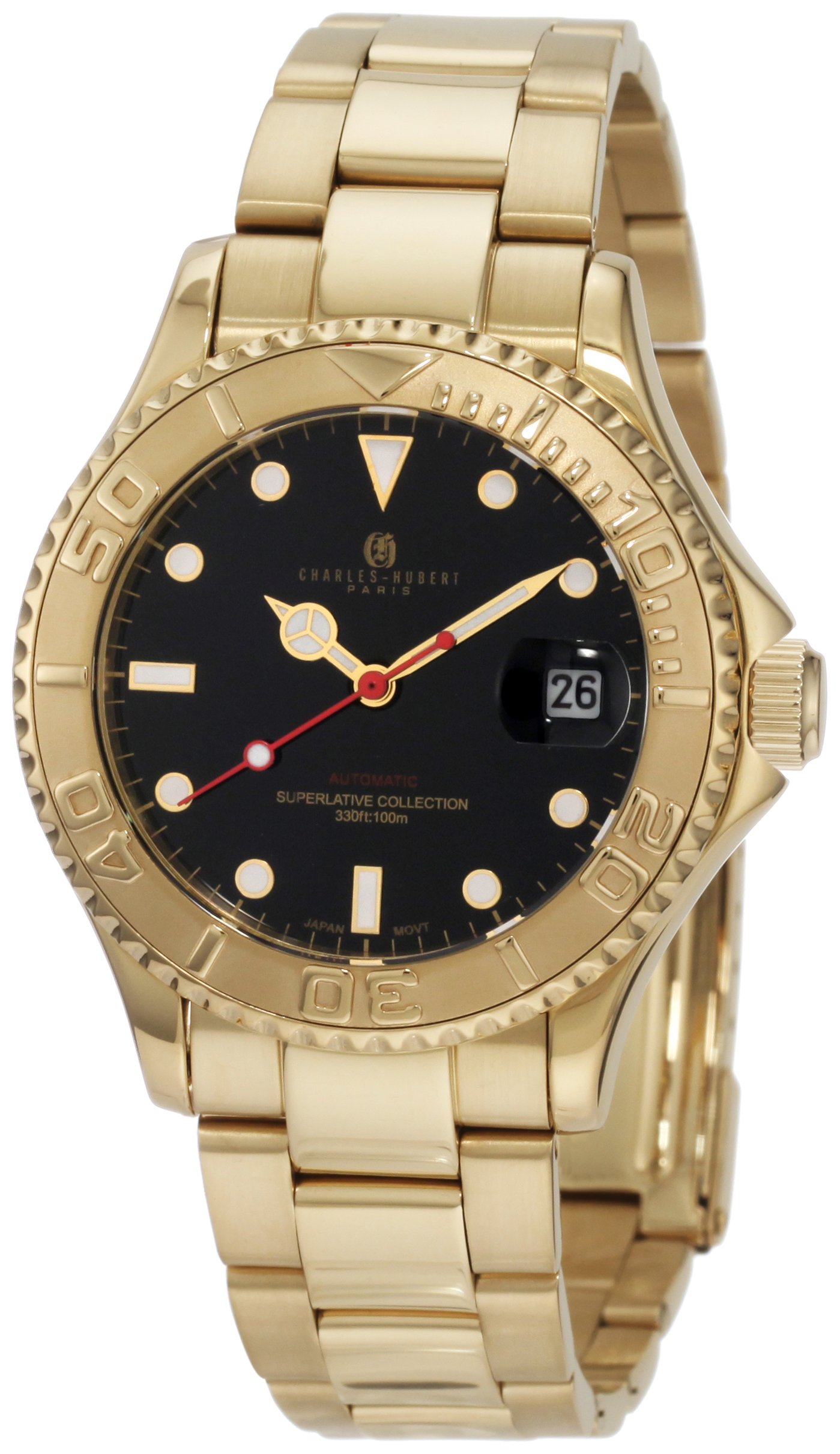 Charles-Hubert- Paris Mens Gold-Plated Stainless Steel Automatic Watch #3514-GB