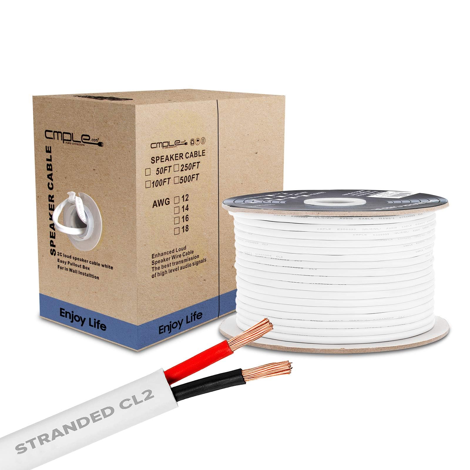 CMPLE 691-N 16AWG CL2 Rated 2-Conductor Loud Speaker Cable- w 500ft For In-Wall Install.