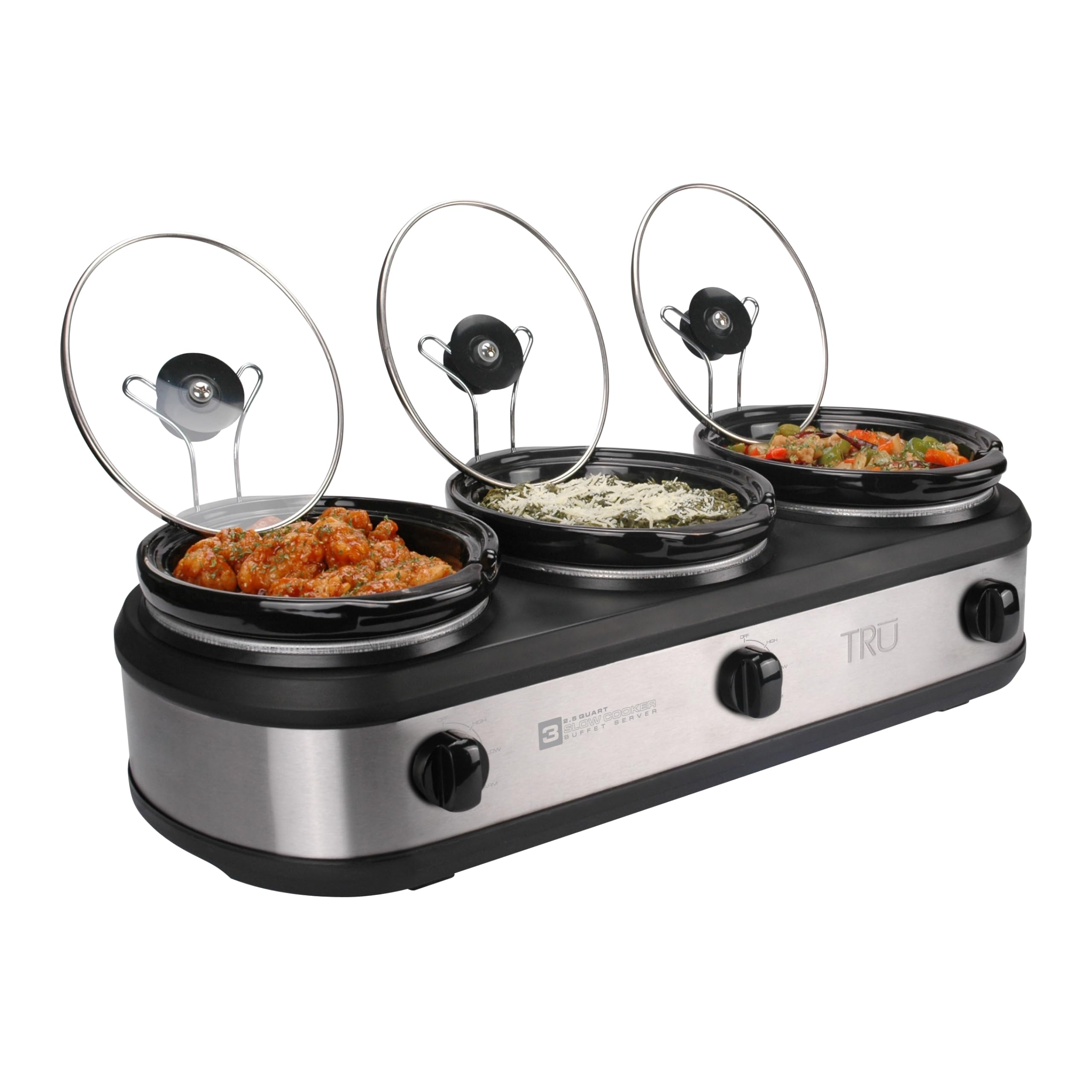 TRU Triple Buffet Server with 3 2-1/2-Quart Oval Removable Inserts by Tru