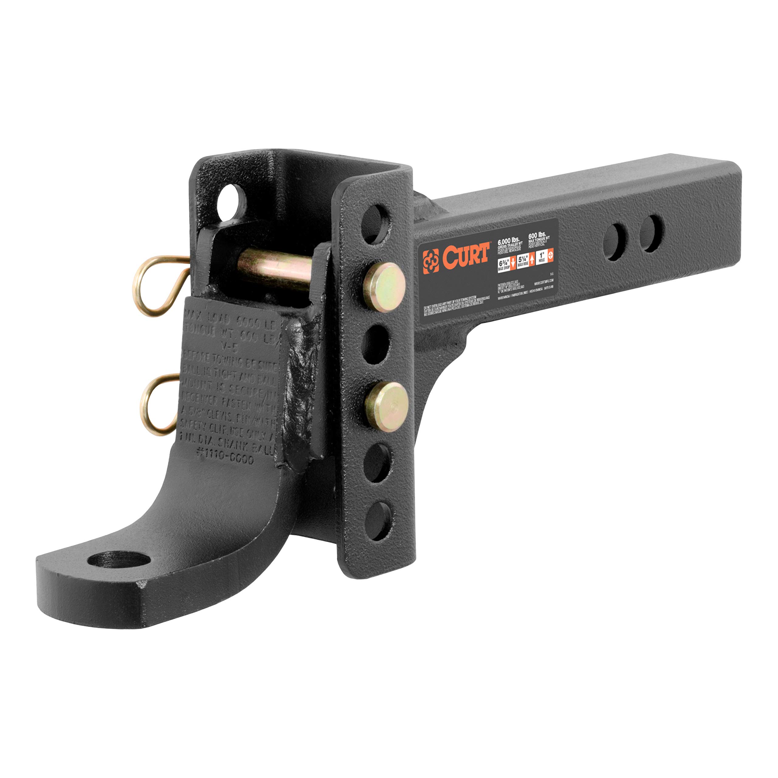 CURT 45901 調節可能なトレーラーヒッチボールマウント 2インチレシーバー 6-3/4インチドロップ 1インチ穴 6ポンド