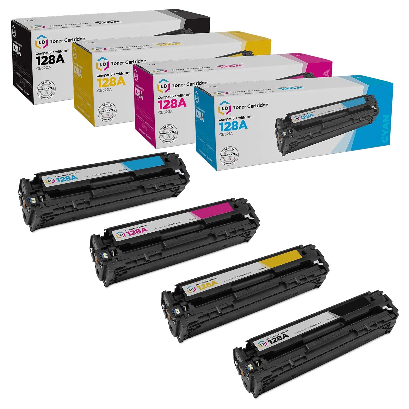 LD Products 再生トナーカートリッジ HP 128A (CE320A ブラック CE321A シアン CE323A マゼンタ CE322A イエロー 4個パック カラーレーザー CM1415fnw CP1522n CP1523n CP1525nw CM1410fnw