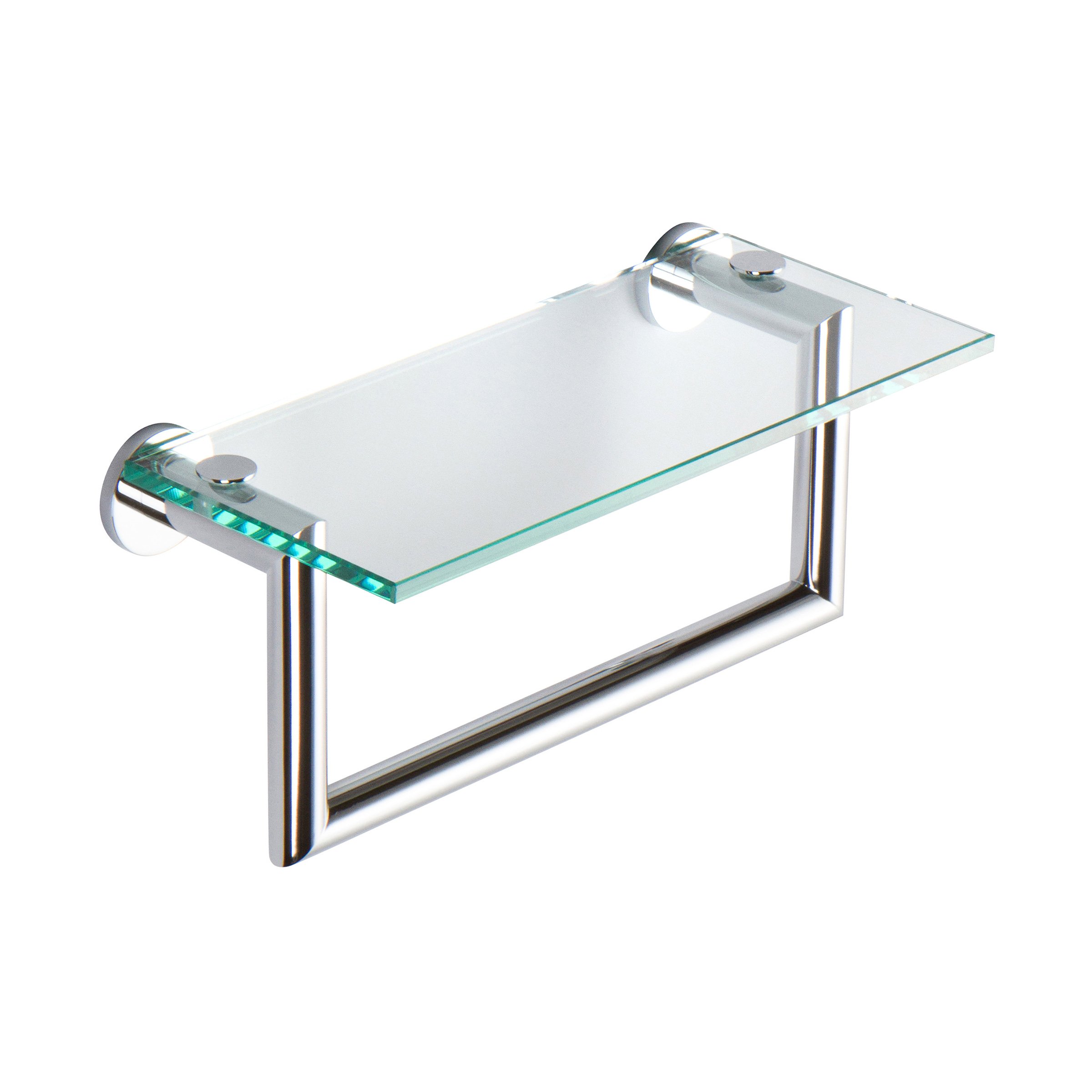 Ginger 4619T-12/PC Kubic 30cm Towel Bar with Plain Rosette and Glass Shelf Polished Chrome