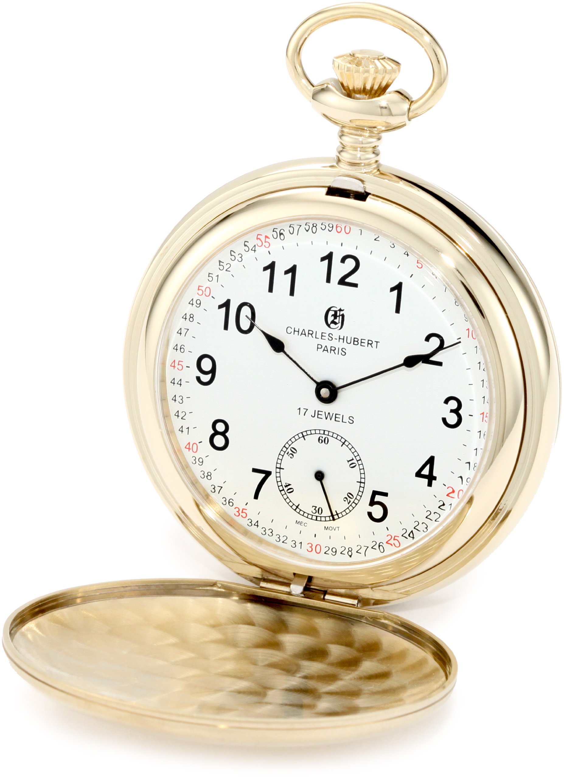 Charles-Hubert Paris 3908-GRR Brushed Finish Gold-Plated Stainless Steel Double Cover Mechanical Pocket Watch