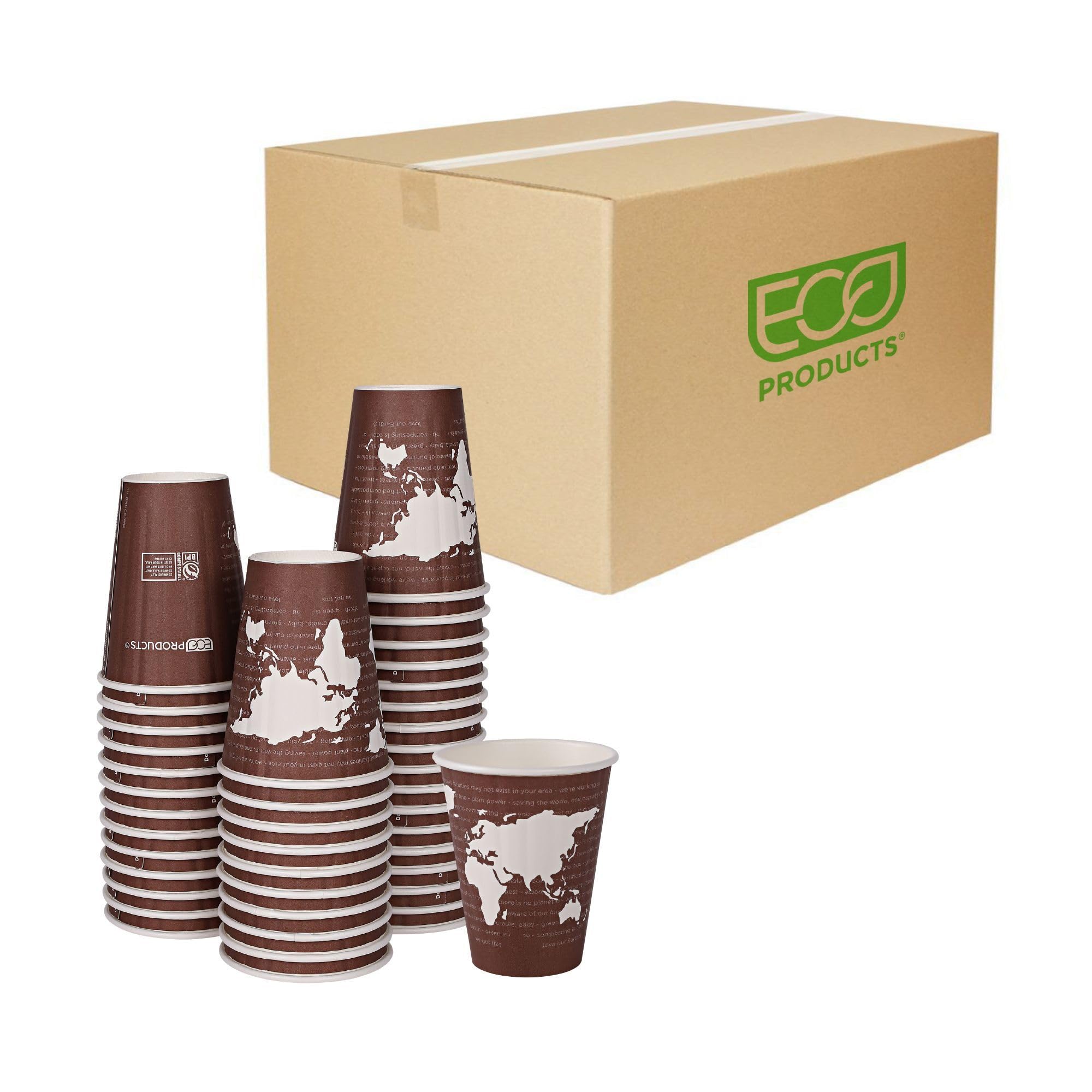 Eco-Products EP-BNHC8-WD World Art Insulated Compostable Hot Cups 8 oz. Maroon 800-Carton｜global研究所