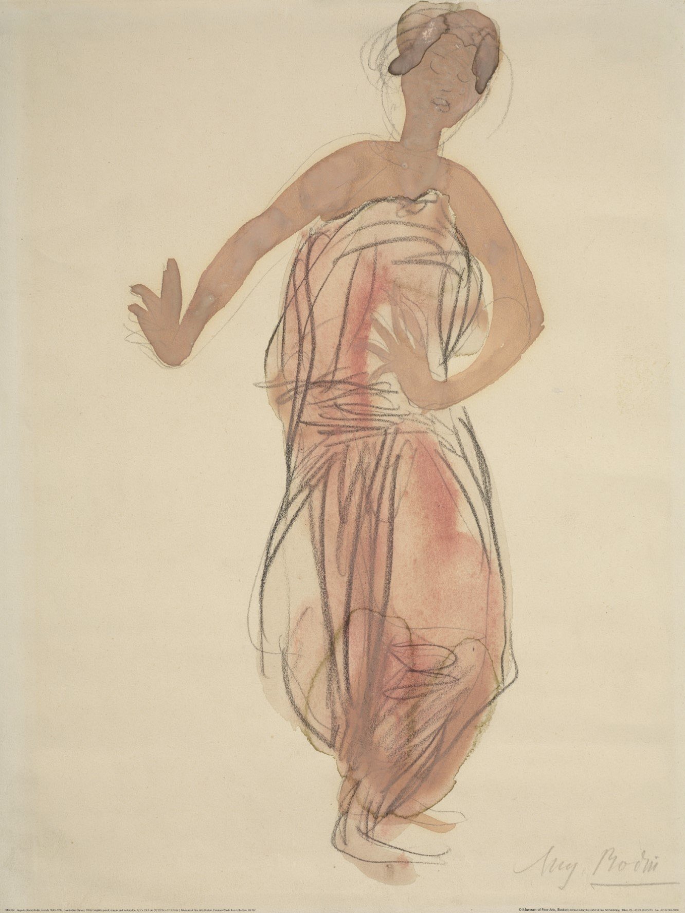 カンボジアDancer ? ブラウンby Auguste ( Rene ) Rodin 32 X 24アートプリントポスター有名な絵画抽象比喩女性ピンクドレス