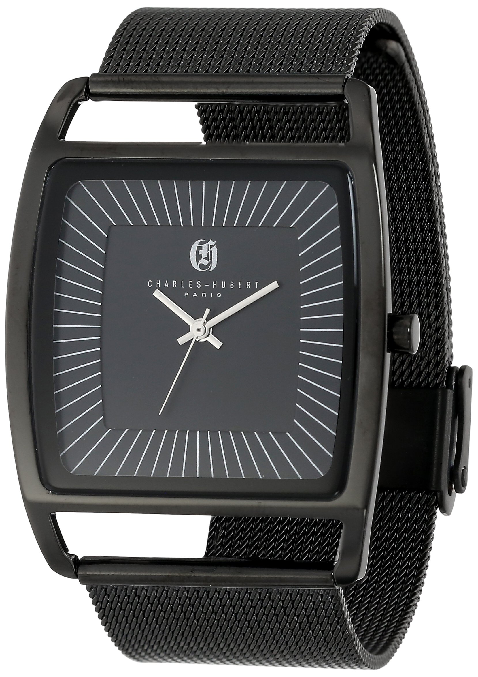 Charles-Hubert  Paris Men\u0027s 3942-B Premium Collection Black Dial Mesh Band Watch
