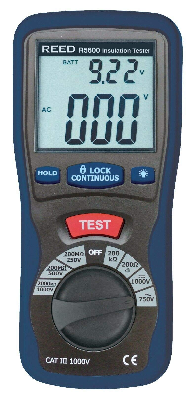 REED Instruments R5600 絶縁テスターとマルチメーター(メガメーター)、2000オーム抵抗、1000V電圧、ブラック