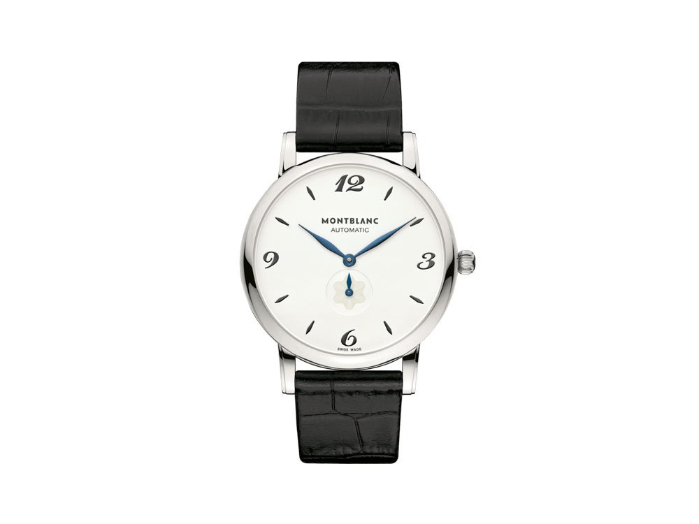 Montblanc メンズ 腕時計 ホワイトダイヤル ブラックアリゲーターレザー 107073 39mm ケース ホワイト M 自動巻き。｜global研究所