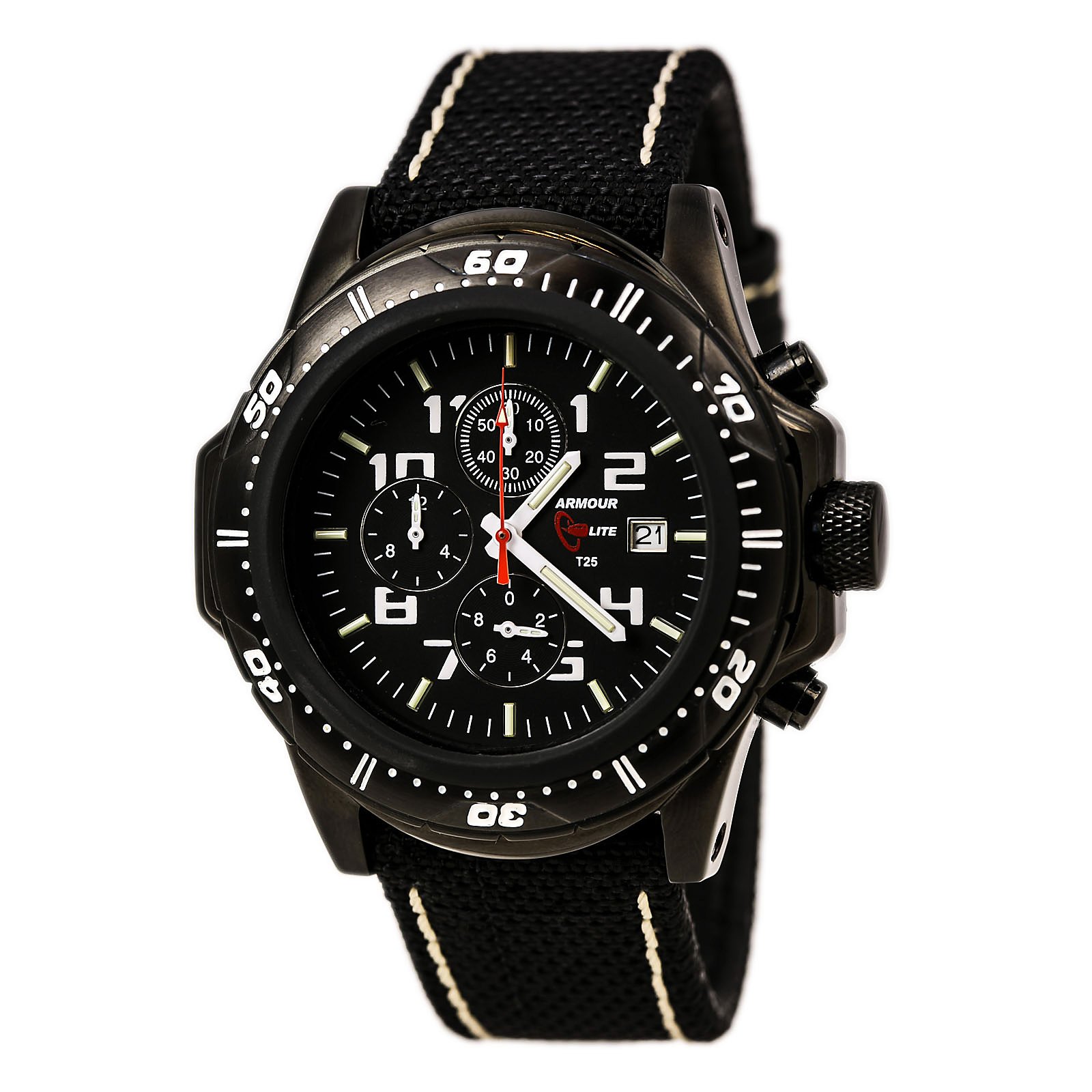 Armourlite Professional Series Black Chronograph Watch Black White Kevla Band|global研究所