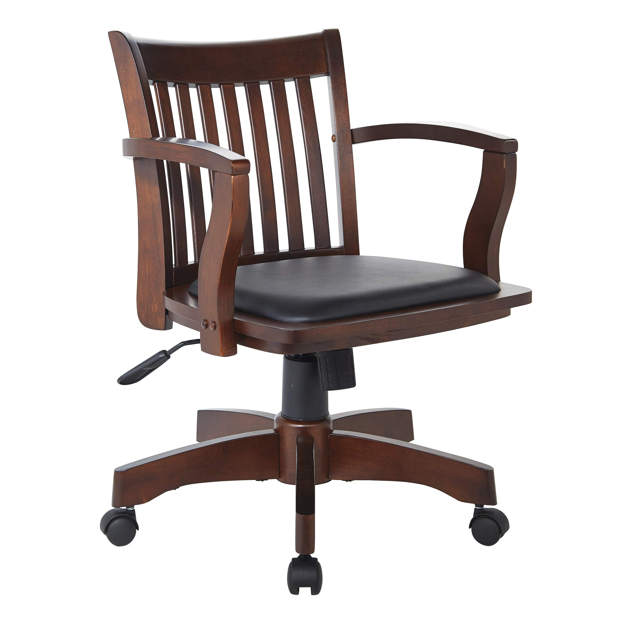 Office Star Deluxe Wood Bankers Desk Chair with Black Vinyl Padded Seat  Espresso