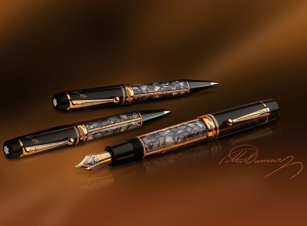 Montblanc Alexandre Dumas 1996年制限事項版 ライターズシリーズ 筆 ボールペン シャープペンシル 3本書き割り (FP + MP + BP) 28706 18200