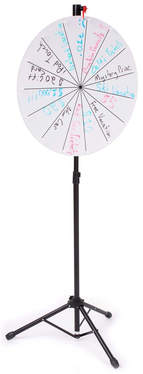 Displays2go 光輝白いことアクリル繊維書きとどめる境界線の外側 賞典車輪 14個の賞典拡張スロット 独立独行式 持ちはこび入れもの2個付き添い人 高さ自然調整能力のある 黒いこと金属元素三脚 プラスチッククリッカーとペグ