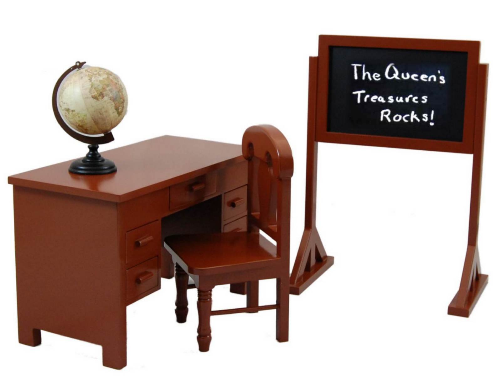 The Queen's Treasures 18インチ人形家具&アクセサリー、ビンテージスタイルの木製学校教師用デスク、開閉可能な引き出し付き、地球儀、黒板も!アメリカンガールに対応