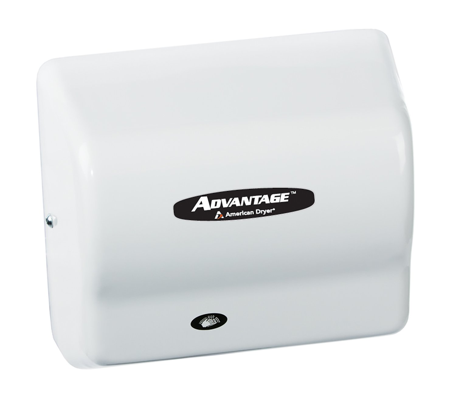 American Dryer AD90 Advantage ABS 標準自動ハンドドライヤー 1/8HPモーター 100-240V 長さ5-5/8インチ x 幅10-1/8インチ x 高さ9-3/8インチ ホワイト