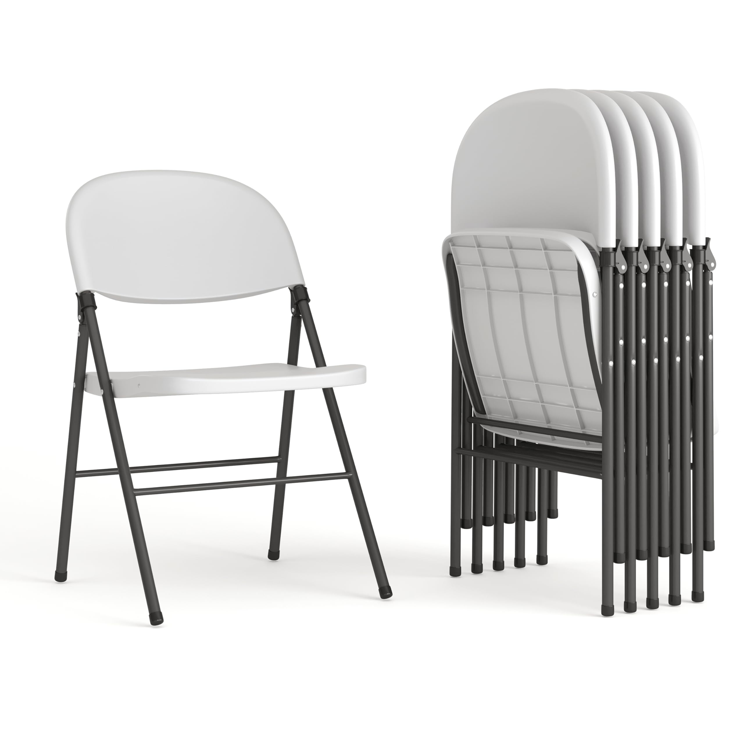 6-DAD-YCD-50-WH-GG 6 Pk. HERCULES Series 330 lb. Capacity Granite White Plastic Folding Chair with Charcoal Frame