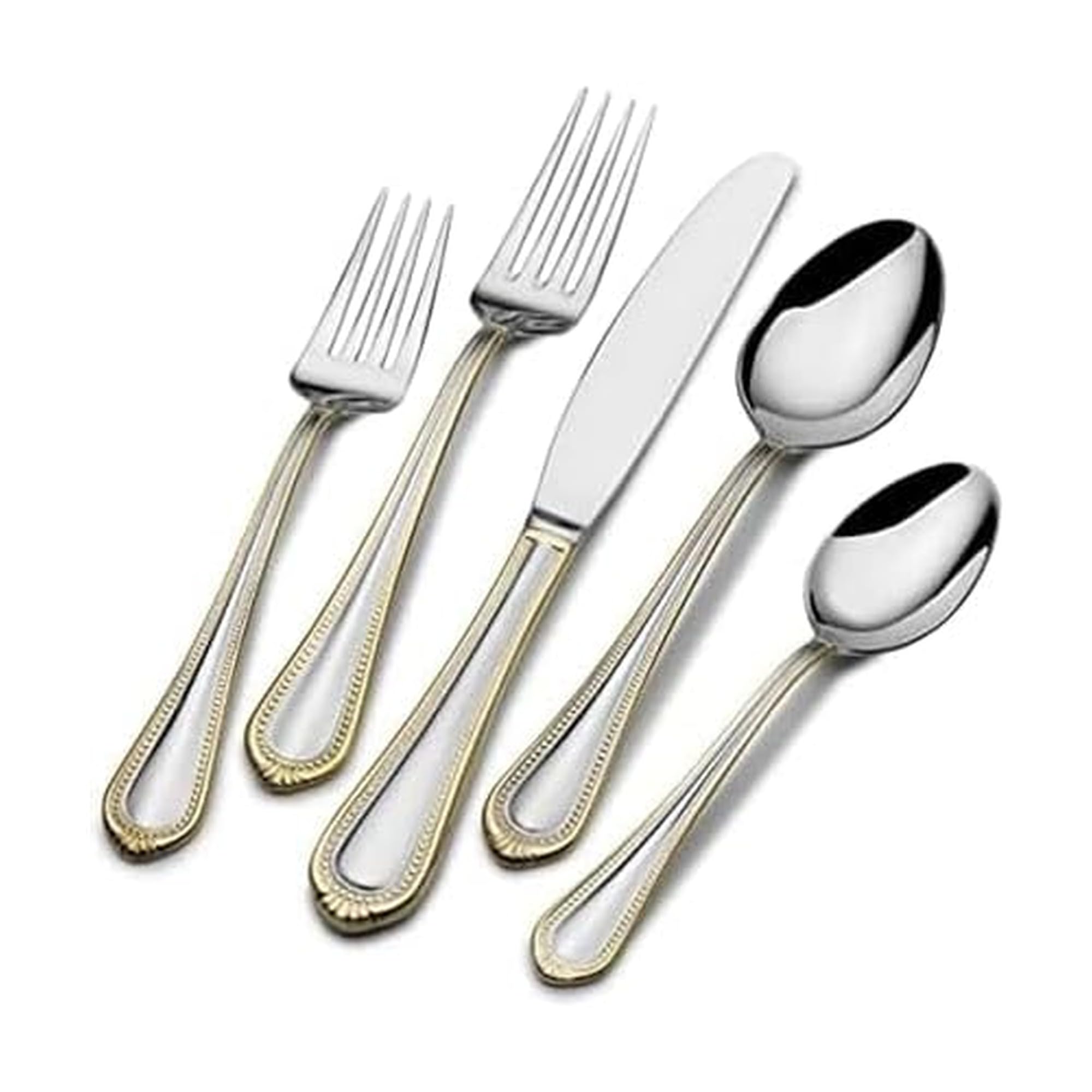 Mikasa 65 Piece Regent Bead Gold Stainless Steel Flatware Set (Set of 12) Silver by Mikasa [並行輸入品]｜global研究所