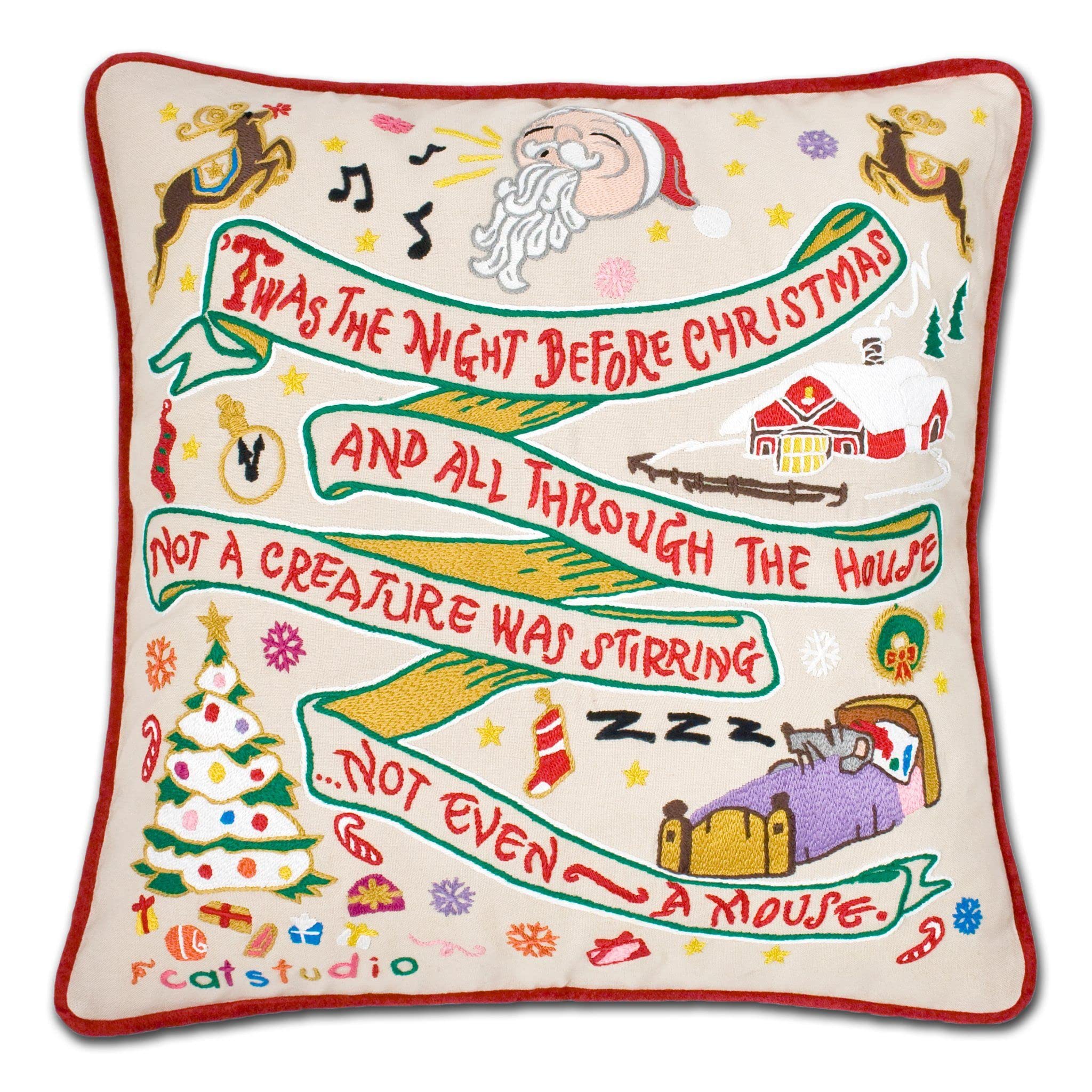Catstudio Night Before Christmas 刺しゅう入り口・入口枕 冬の記念日 オリジナルアートワーク付き添い人 クリスマス飾りつけやホリデーホームデコレーションに至適