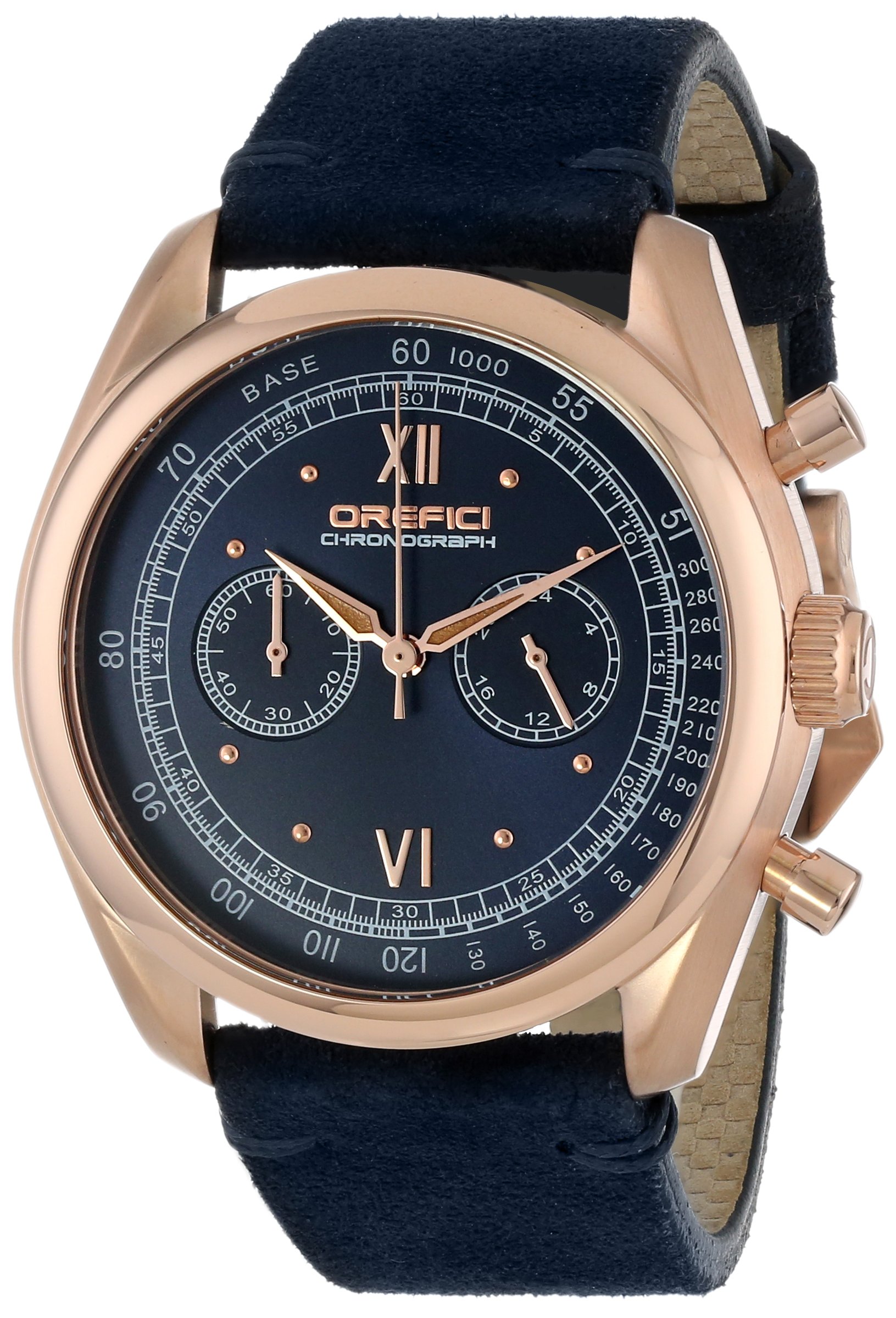 Orefici Unisex ORM16C4208 Vintage Rose Gold Ion-Plated Watch with Dark Blue Suede Band