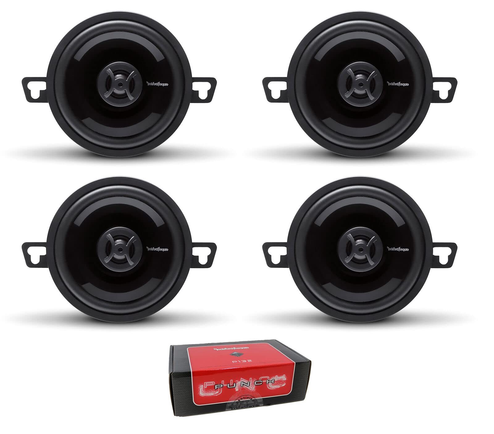4) ROCKFORD FOSGATE Punch P132 160W 3.5in 2ウェイフルレンジカーオーディオスピーカー。