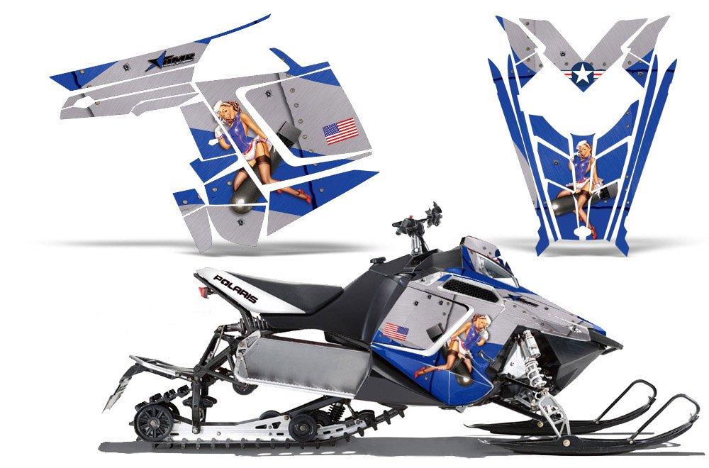 t-bomber-amrracing SledグラフィックスデカールキットFitsポラリスRMK Rush ( 2011 ? 2012 ) -blue｜global研究所