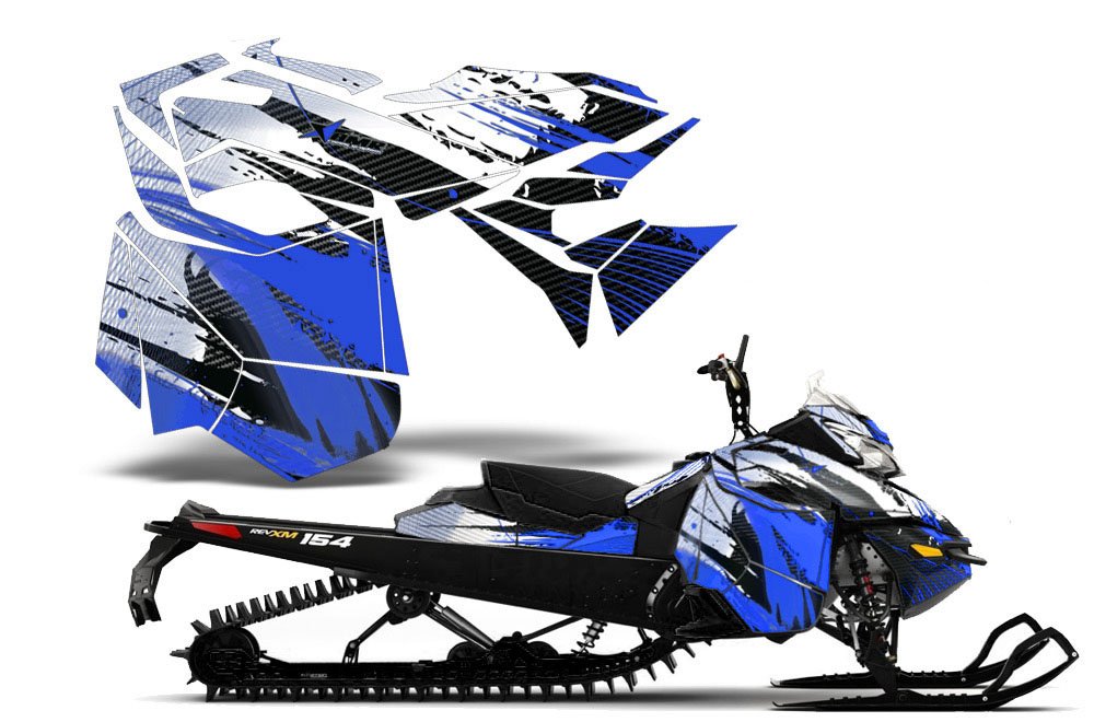 炭素x-amrracing SledグラフィックスデカールキットFits ski-doo rev-xm ( 2013 ? 2014 ) -blue