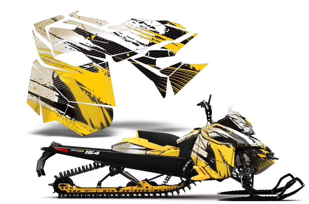 カーボンx-amrracing SledグラフィックスデカールキットFits ski-doo rev-xm ( 2013 ? 2014 ) -yellow