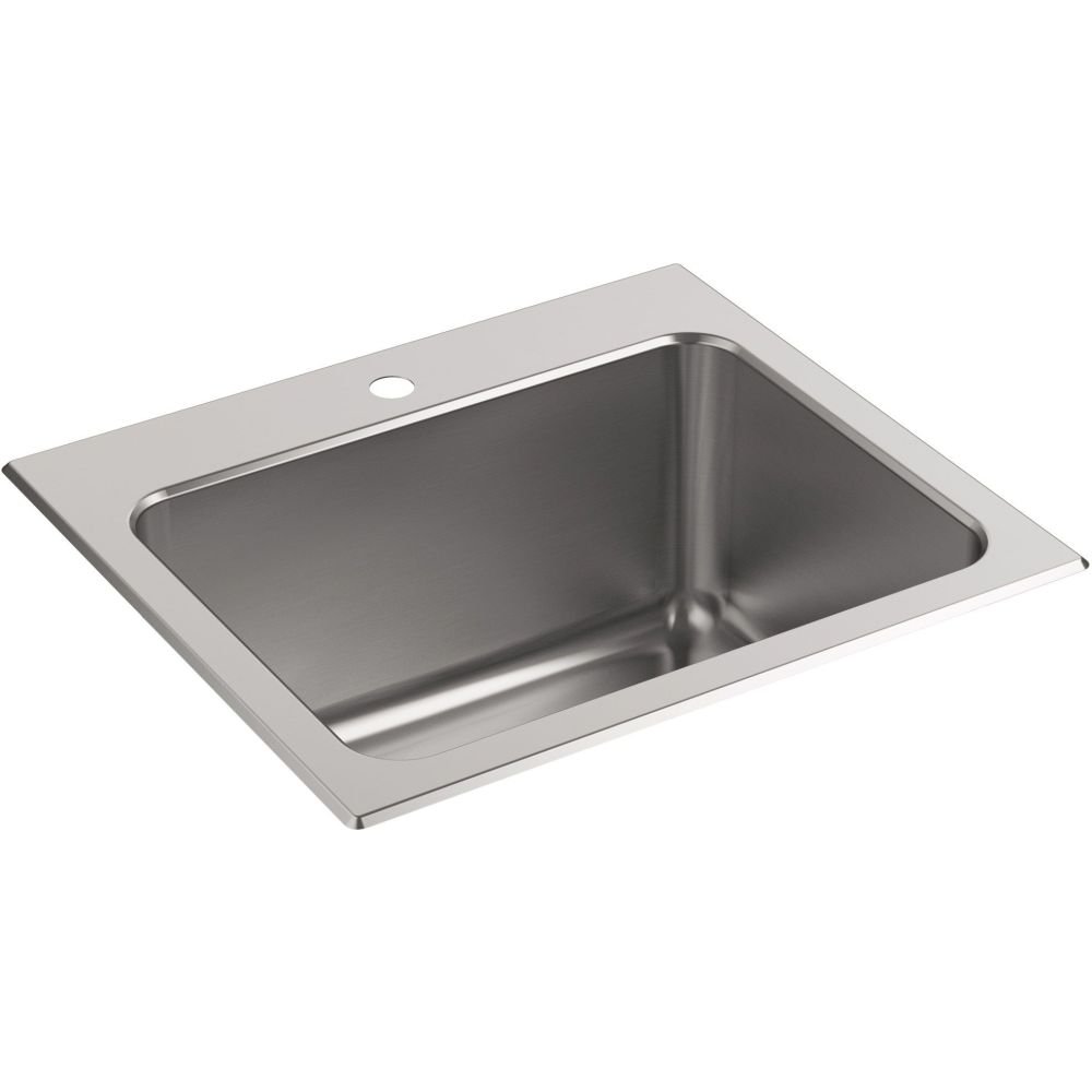 KOHLER K-5798-1-NA バラード 25インチ x 22インチ トップマウント ユーティリティシンク シングル蛇口穴付き ステンレススチール｜global研究所