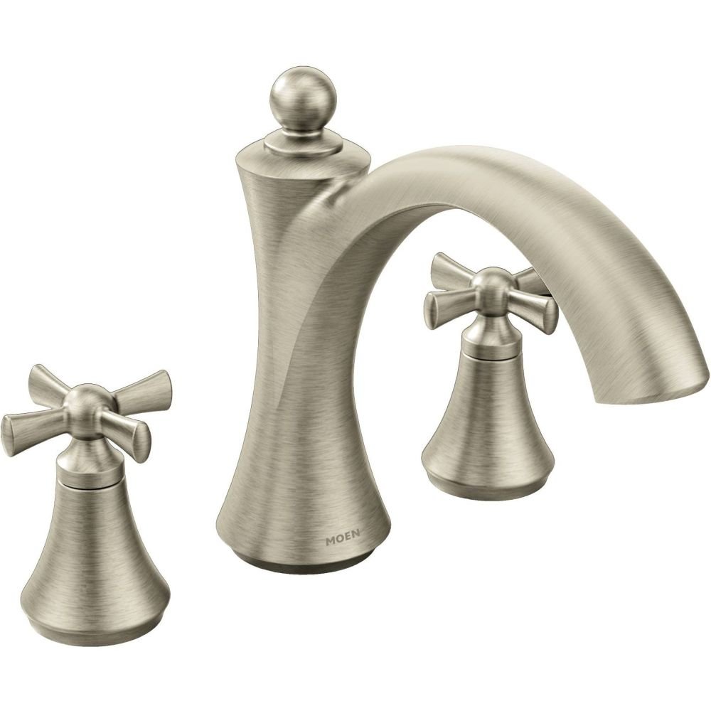 Moen T657BN Wynford Two-Handle Non Diverter Roman Tub Faucet Brushed Nickel by Moen