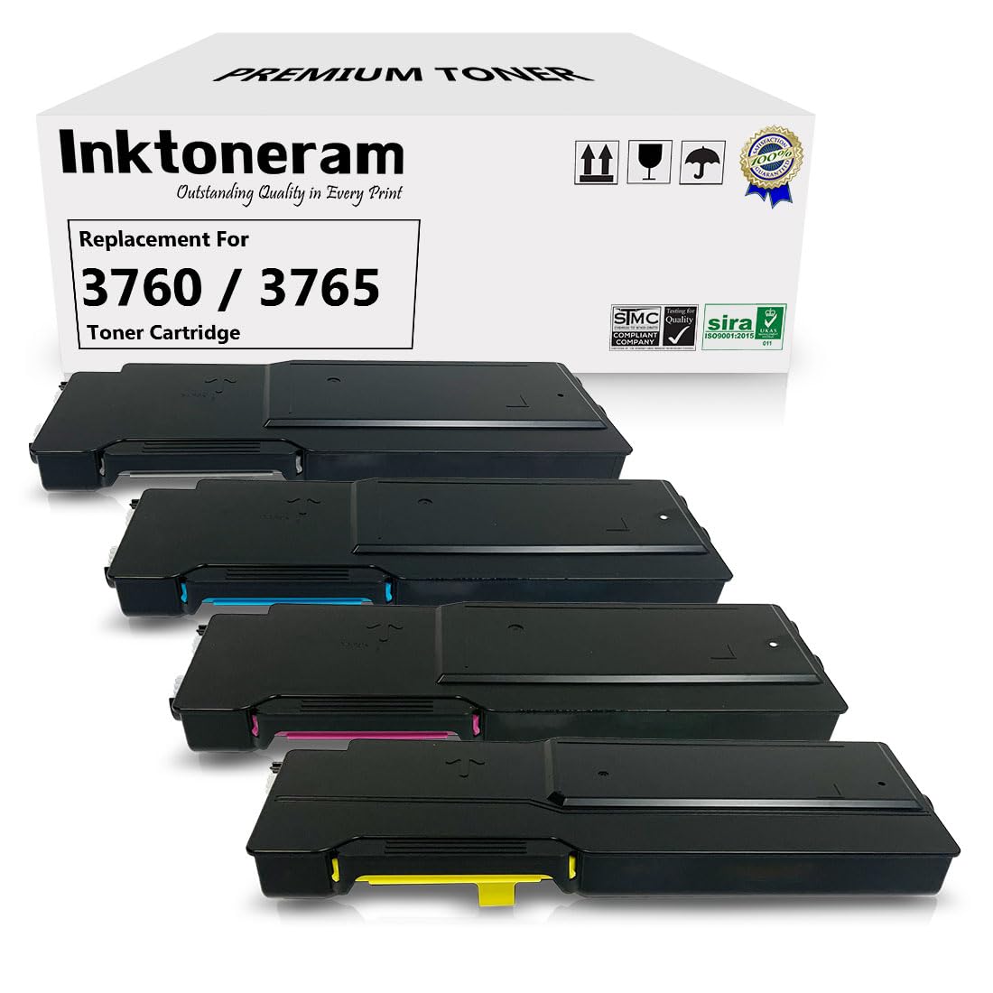 4 Inktoneram 交換用トナーカートリッジfor Dell c3760 N c3760dn c3765dnfトナーカートリッジBK / C/M / Y交換用for Dell w8d60 1 m4kp XKGFP md8g4 Extra High Yieldコンボパックc3760 N c3760dn c3765dnf