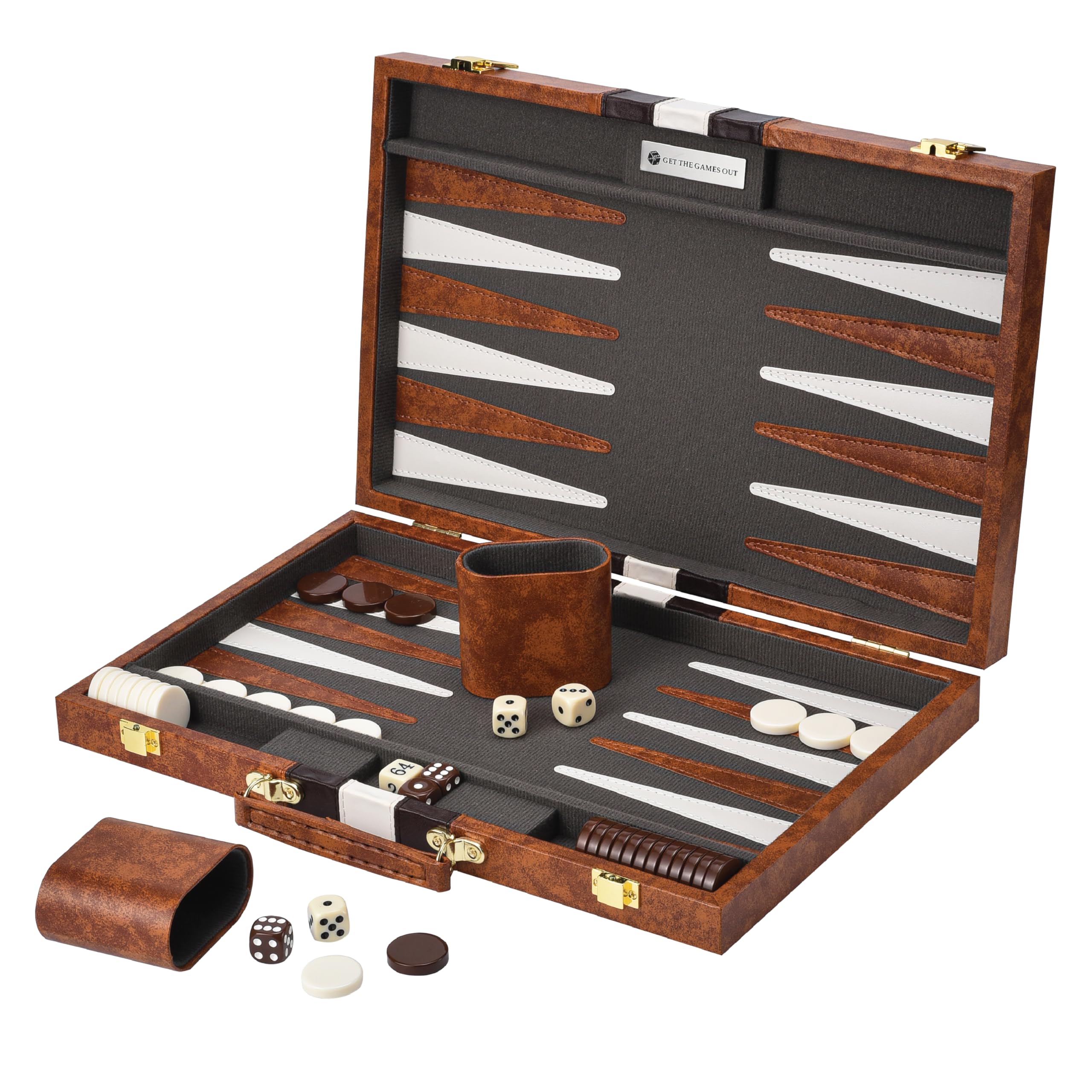 (Large Brown) - Top Backgammon Set - Classic Board Game Case - Best Strategy & Tip Guide - Available in Small Medium and Large Sizes By Get the Games Out画像