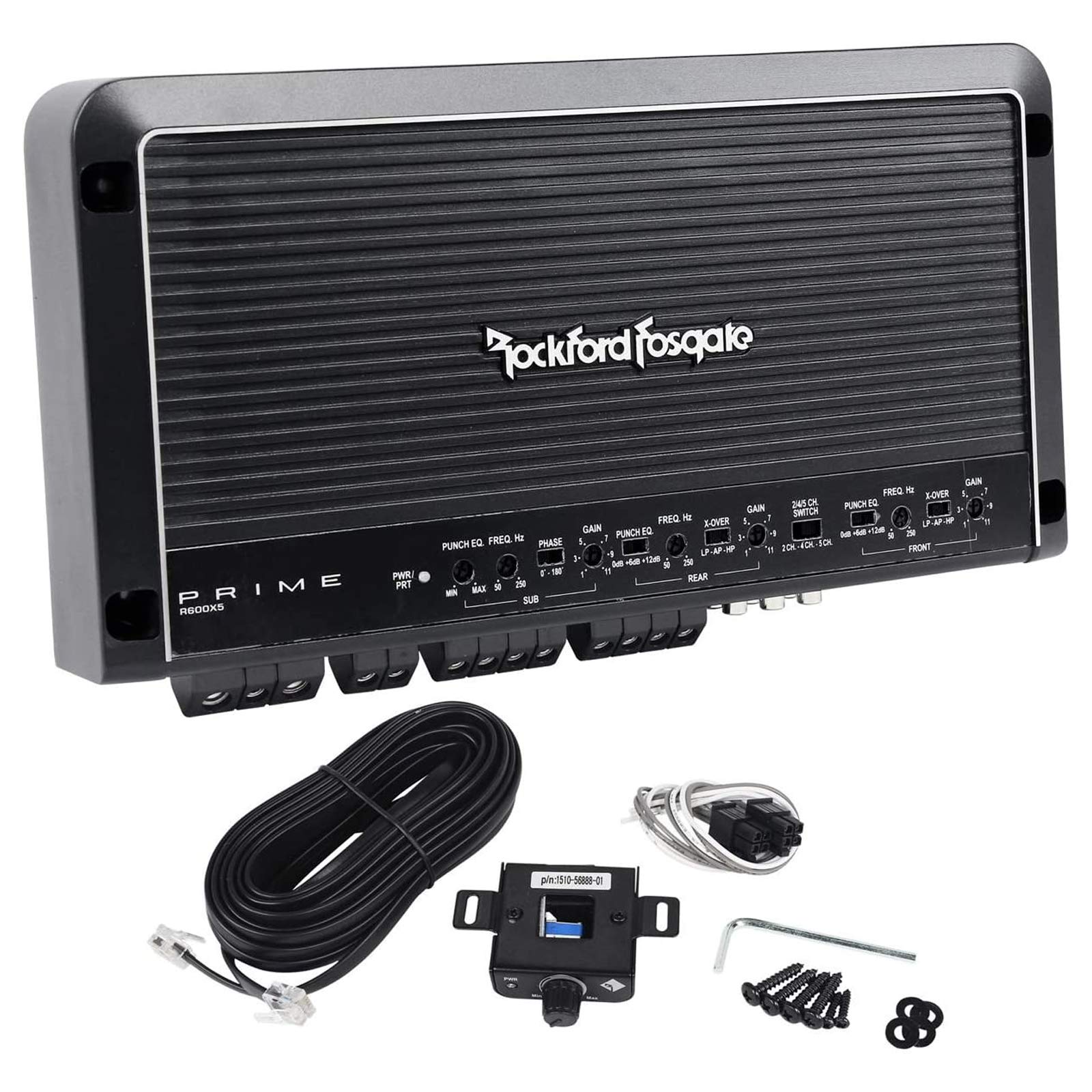 Rockford Fosgate R600X5 プライムシリーズ 5チャンネル カーアンプ - (50ワット RMS x 4 at 4オーム) + 300ワット RMS x 1 at 2オームアンプ + コンプリートアンプキット + RCA