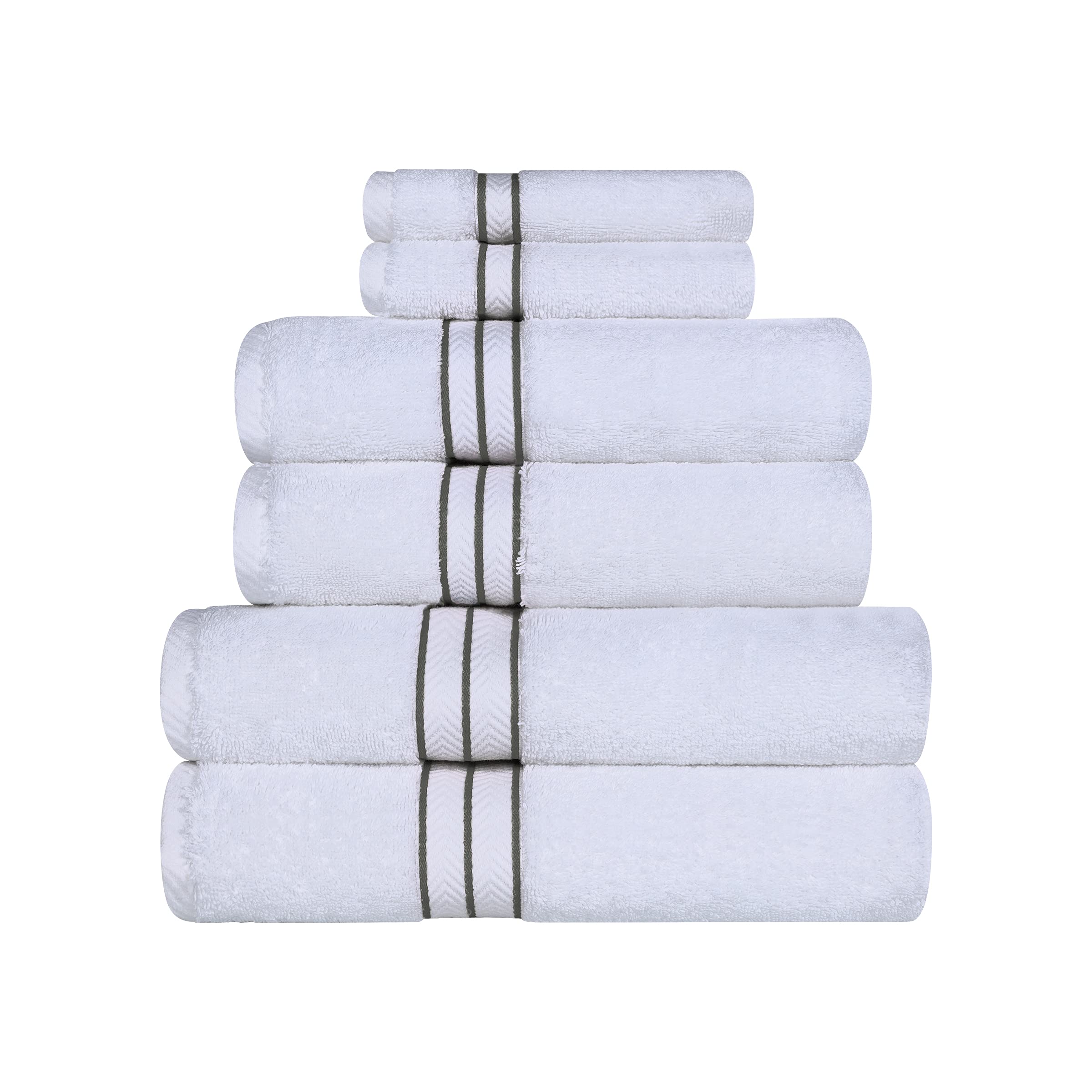 Superior Hotel Collection 900 Gram 100% Premium Long-Staple Combed Cotton 6 Piece Towel Set White with Charcoal Border｜global研究所