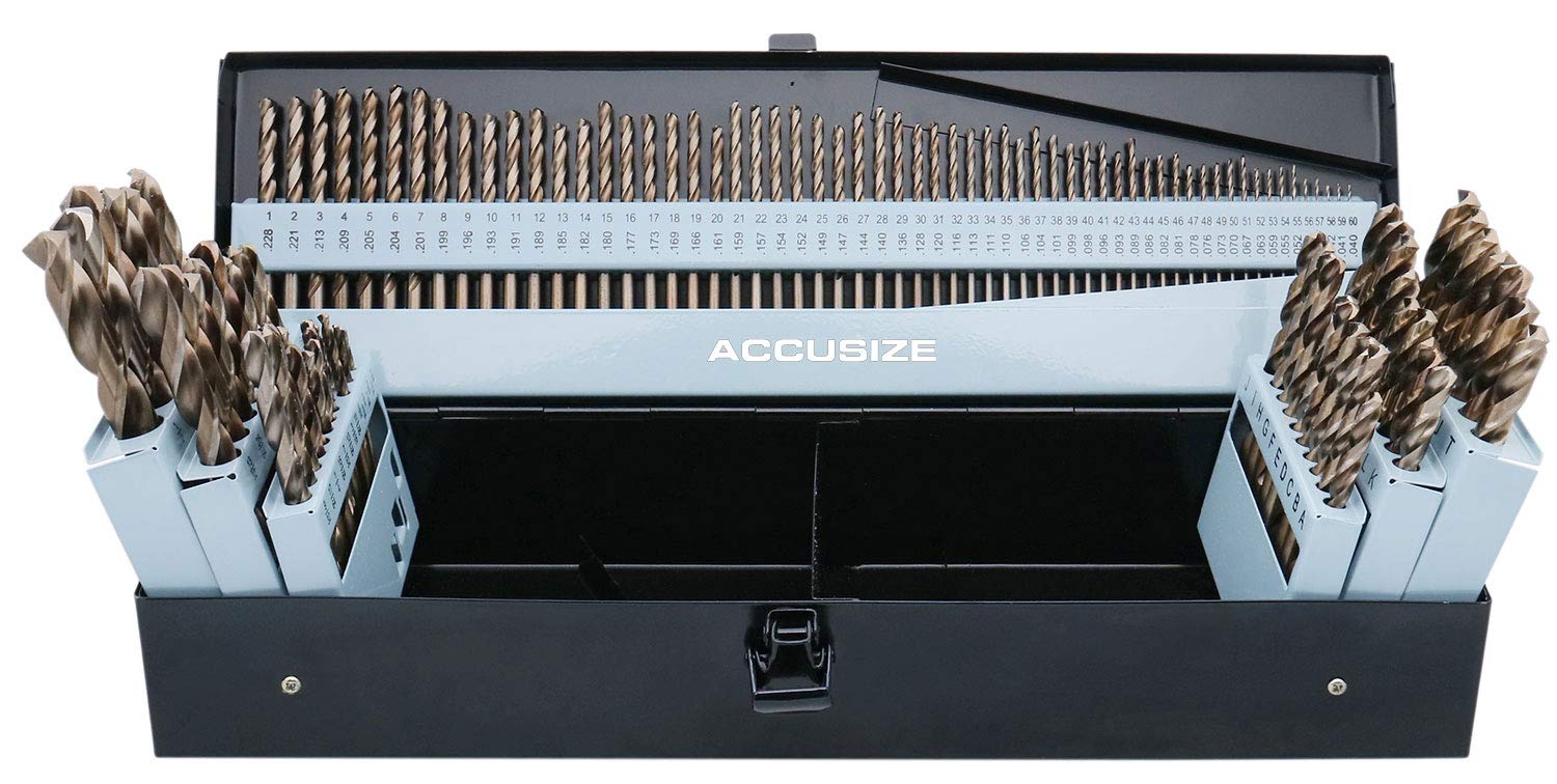 Accusize Industrial Tools M35-H.S.プラス 5% コバルト 115 Pc プロフェッショナルドリルビットセット 135 度分割ポイント 3-in-1 1/16-1/2インチ ナンバー1から60 A to Z