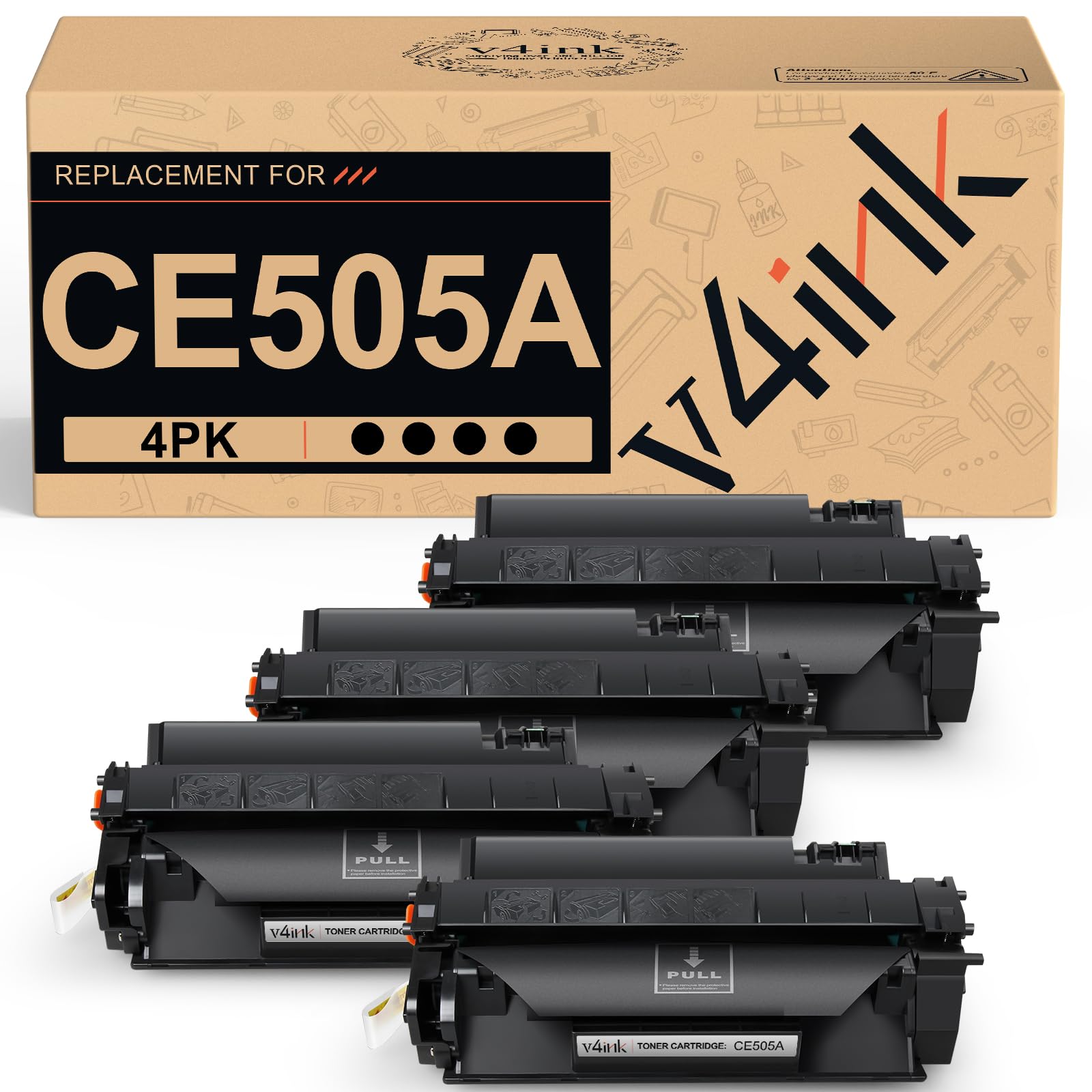 V4INK 4パック 互換トナーカートリッジ HP 05A CE505A トナーカートリッジ ブラックインク HP P2035 P2035n P2030 P2055 P2055d P2055dn Pro 400 M401n M401dne M401dw M425dn M42525dn DWプリンター