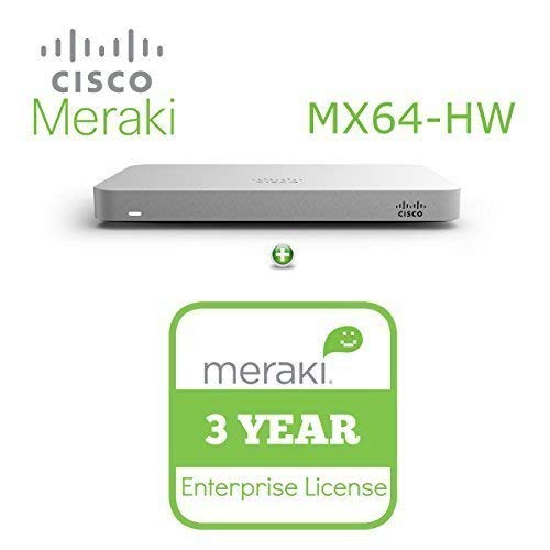 Cisco Meraki MX64 Small Branch Security Appliance Bundle 200Mbps FW 5xGbE Ports - Includes 3 Years Enterprise License 141［並行輸入］