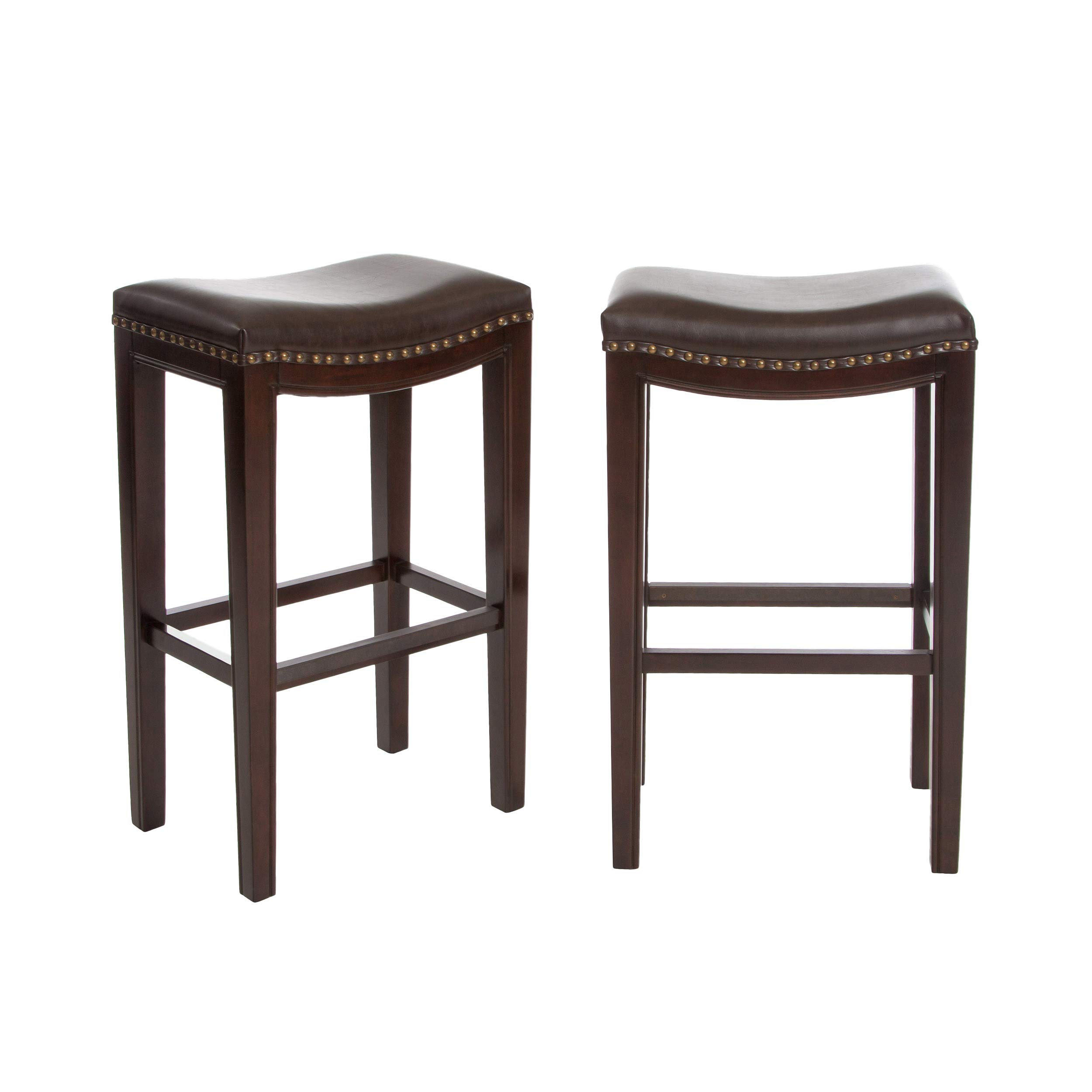 Christopher Knight Home Jaeden Backless Faux Leather Bar Stools with Brass Nailhead Studs Set of 2 141［並行輸入］画像