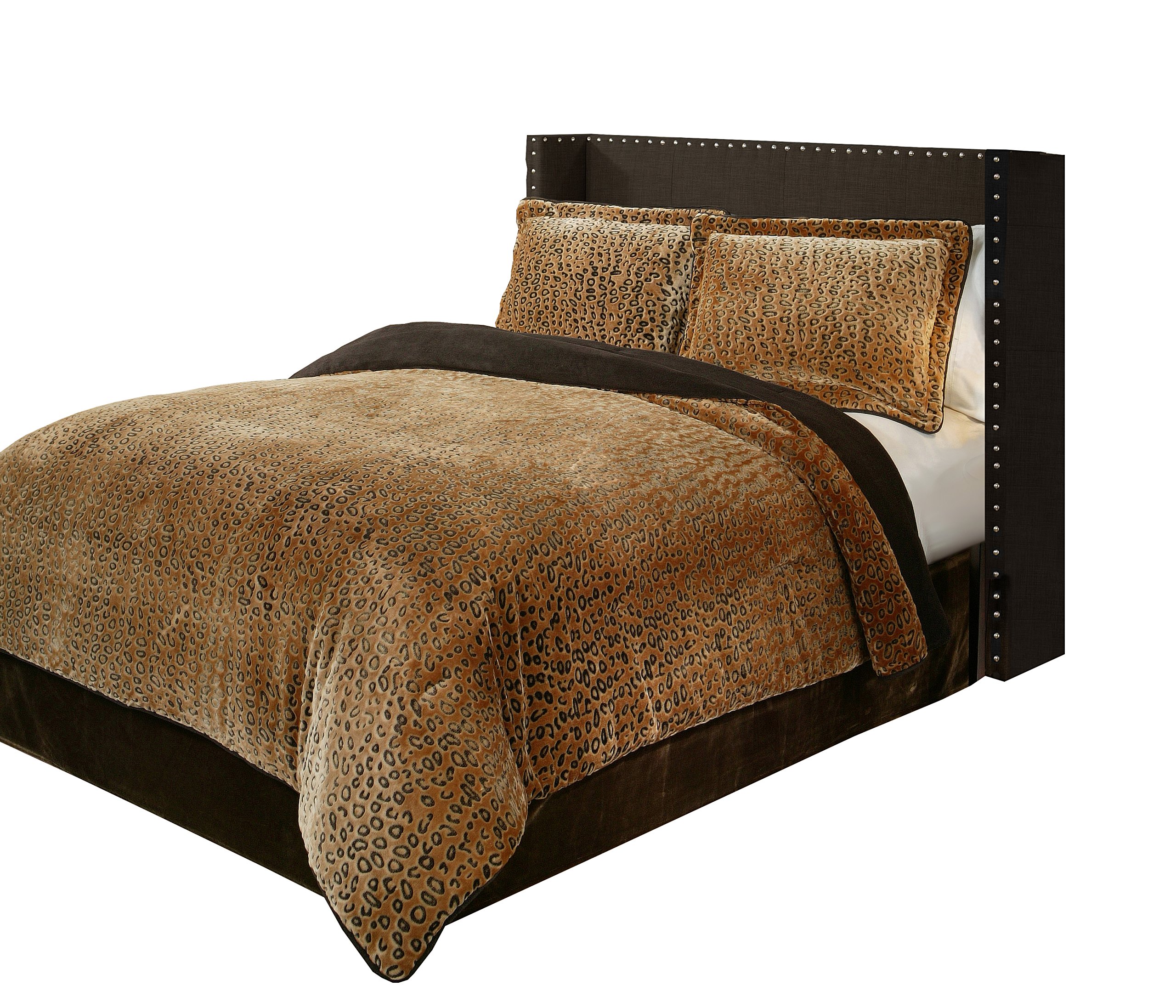 チーター3 PieceベルベットPlush Printed Comforter Set by Fraiche Maison キング ブラック C1407020-SYK-CHT