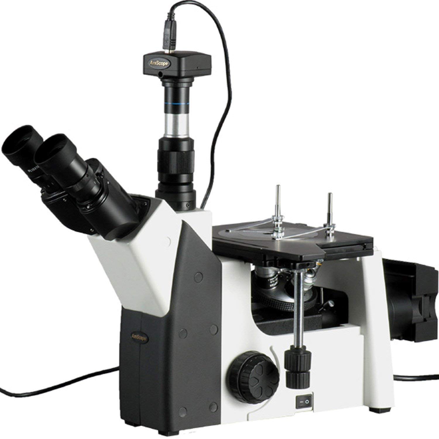 AmScope 50X-1250X逆立ち金属元素マイクロスコープ三メガネ+ 5MP写真機