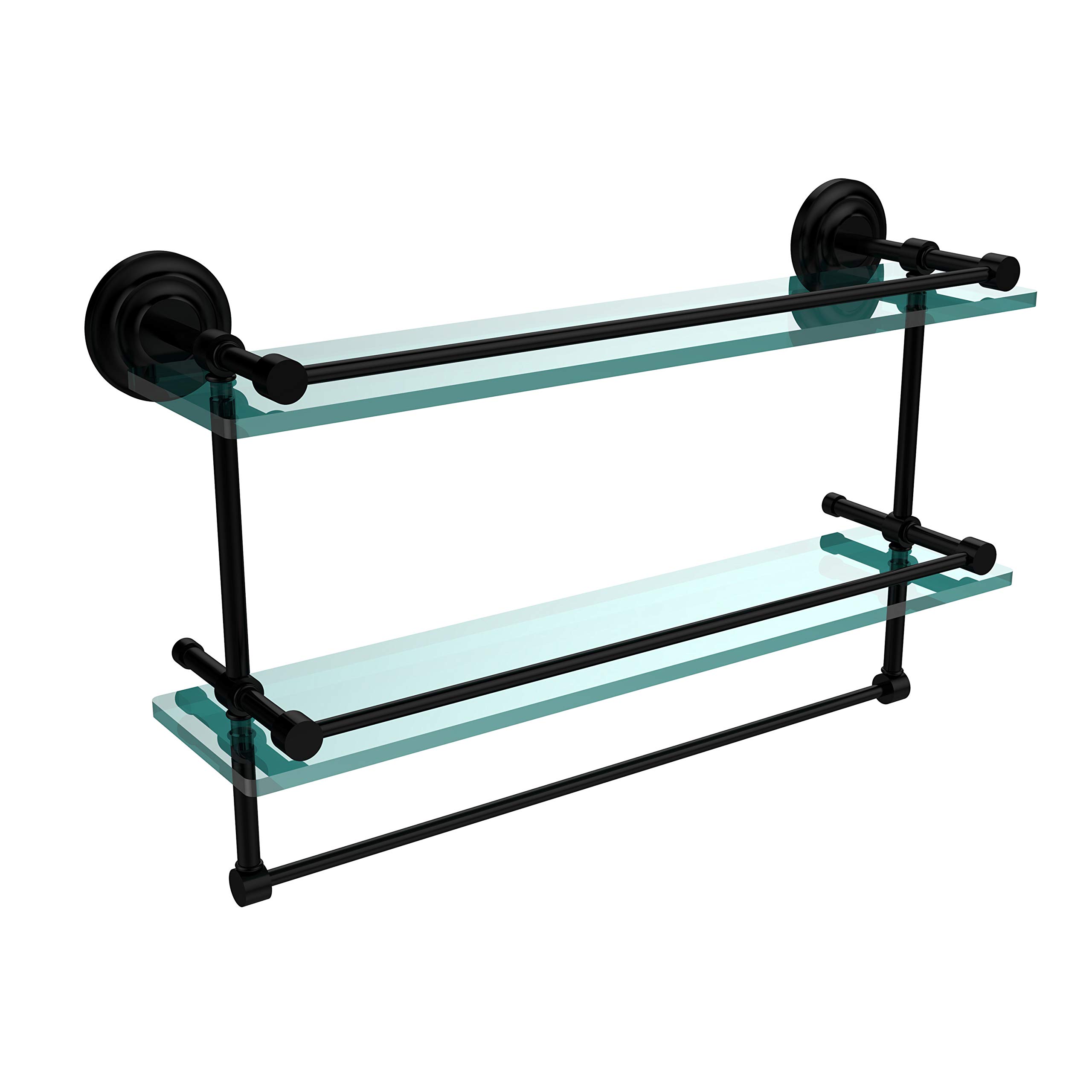 Allied Brass QN-2TB/22-GAL-BKM 22 Inch Gallery Double Towel Bar Glass Shelf Matte Black