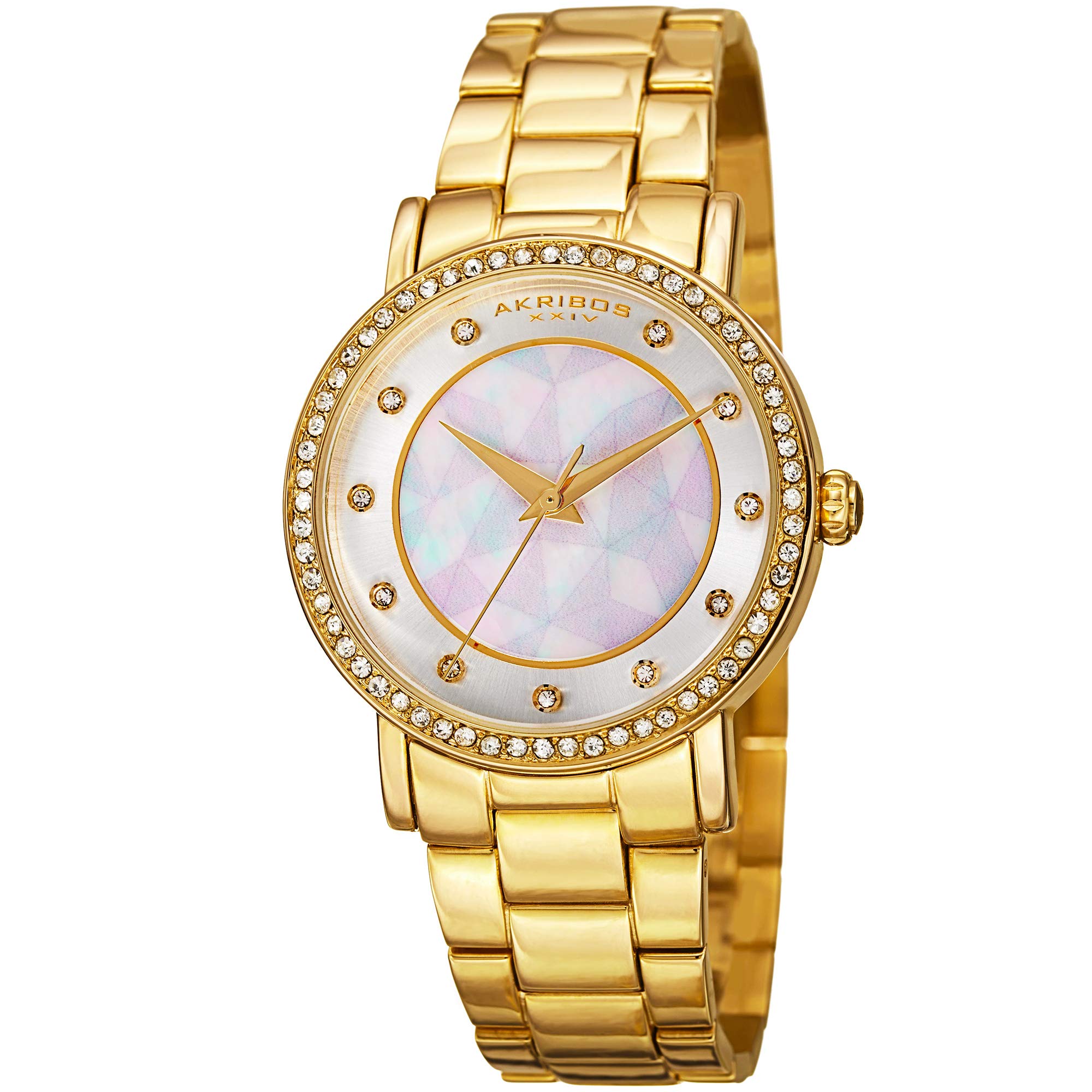 Akribos XXIV Women 's ak880yg Round Silver Dial Three Hand Quartz Gold ToneブレスレットWatch|global研究所