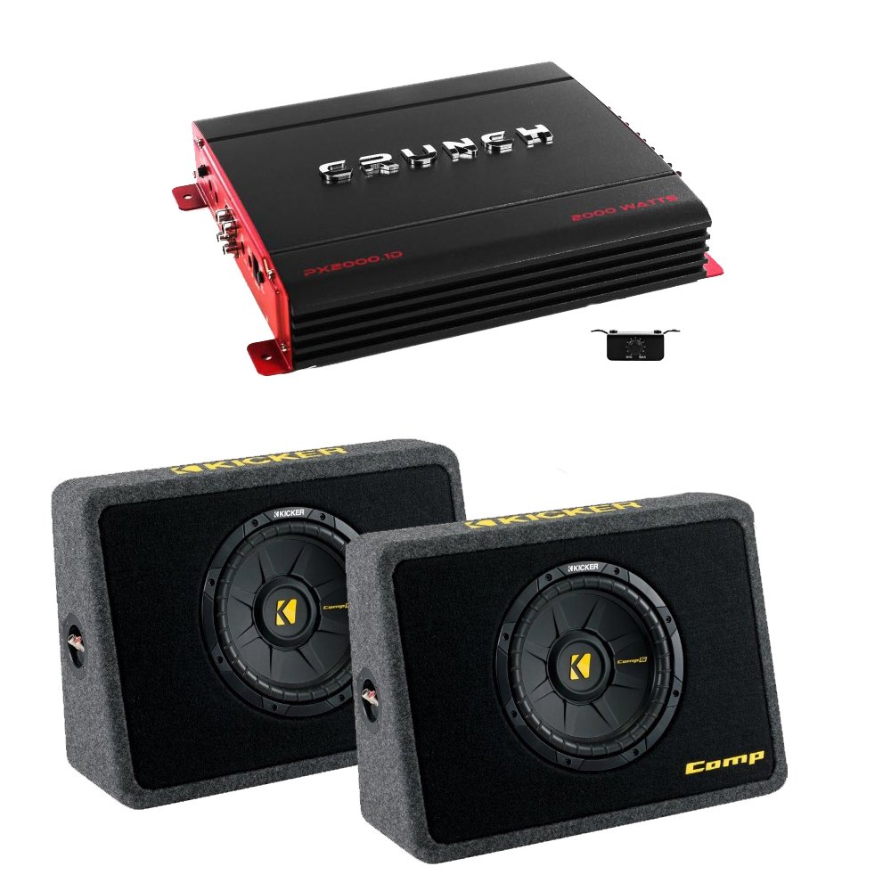(2) Kicker40TCWS104トラックサブウーファーボックス、Crunch PX2000.1D 2000ワット最大限度モノアンプリファイアー、アンプワイヤーキット。