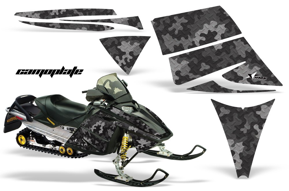 AMR Racing スノーモービルグラフィックキット ステッカー デカール Ski-Doo Rev 2004-2012相応う 変装柄 黒いこと プリンター・FAX用インク-PCサプライ・消耗品-パソコン・周辺機器