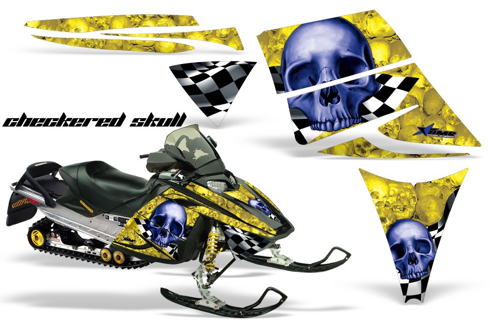 AMR Racing スノーモービル グラフィックキット ステッカー デカール Ski-Doo Rev 2004-2012対応 - チェックドクロブルー イエロー｜global研究所 36,436円