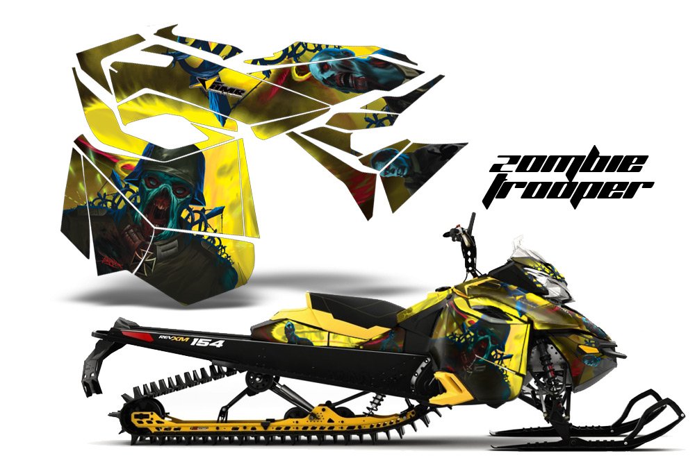 AMR Racing スノーモービルグラフィックキット ステッカー デカール Ski-Doo Rev XM Summit 2013-2016相応う ゾンビトルーパー 黄み パソコン・周辺機器-インクカートリッジ