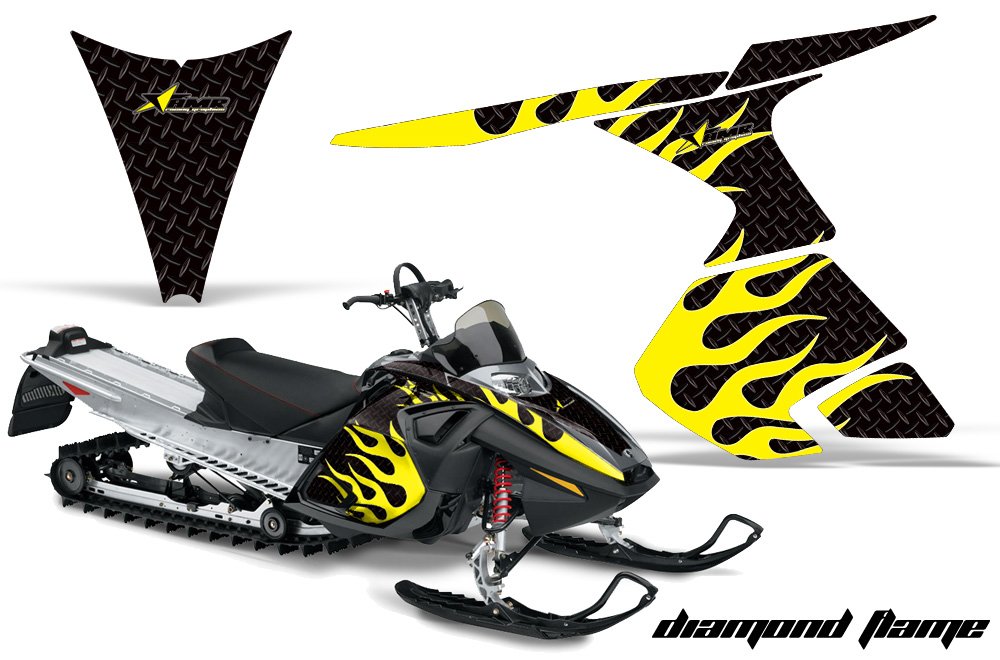AMR Racing スノーモービルグラフィックキット ステッカー デカール Ski-Doo RT 2005-2009相応う 金剛石ひな形 黄色黒いこと