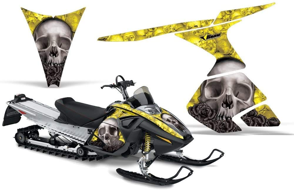 AMR Racing スノーモービルグラフィックキットステッカーデカール Ski-Doo RT 2005-2009相応う ボーンコレクターシルバーイエロー