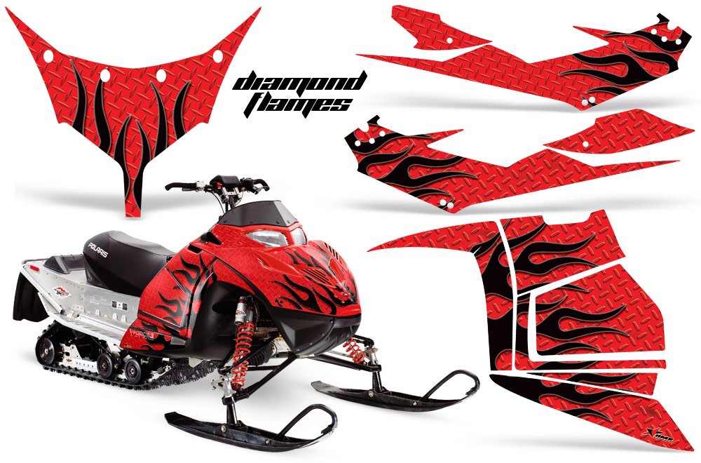 AMR Racing スノーモービルグラフィックキット ステッカー デカール Polaris IQ Race 600対応 - ダイヤモンドフレーム ブラック レッド｜global研究所