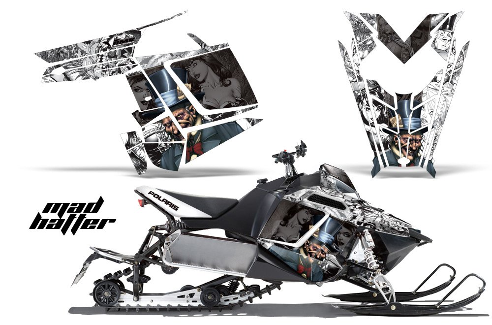 AMR Racing スノーモービルグラフィックキット ステッカー デカール ポラリス PRO-R RMK Rush Switchback Assault 2011-2016対応 - マッドハッター ブラック ホワイト